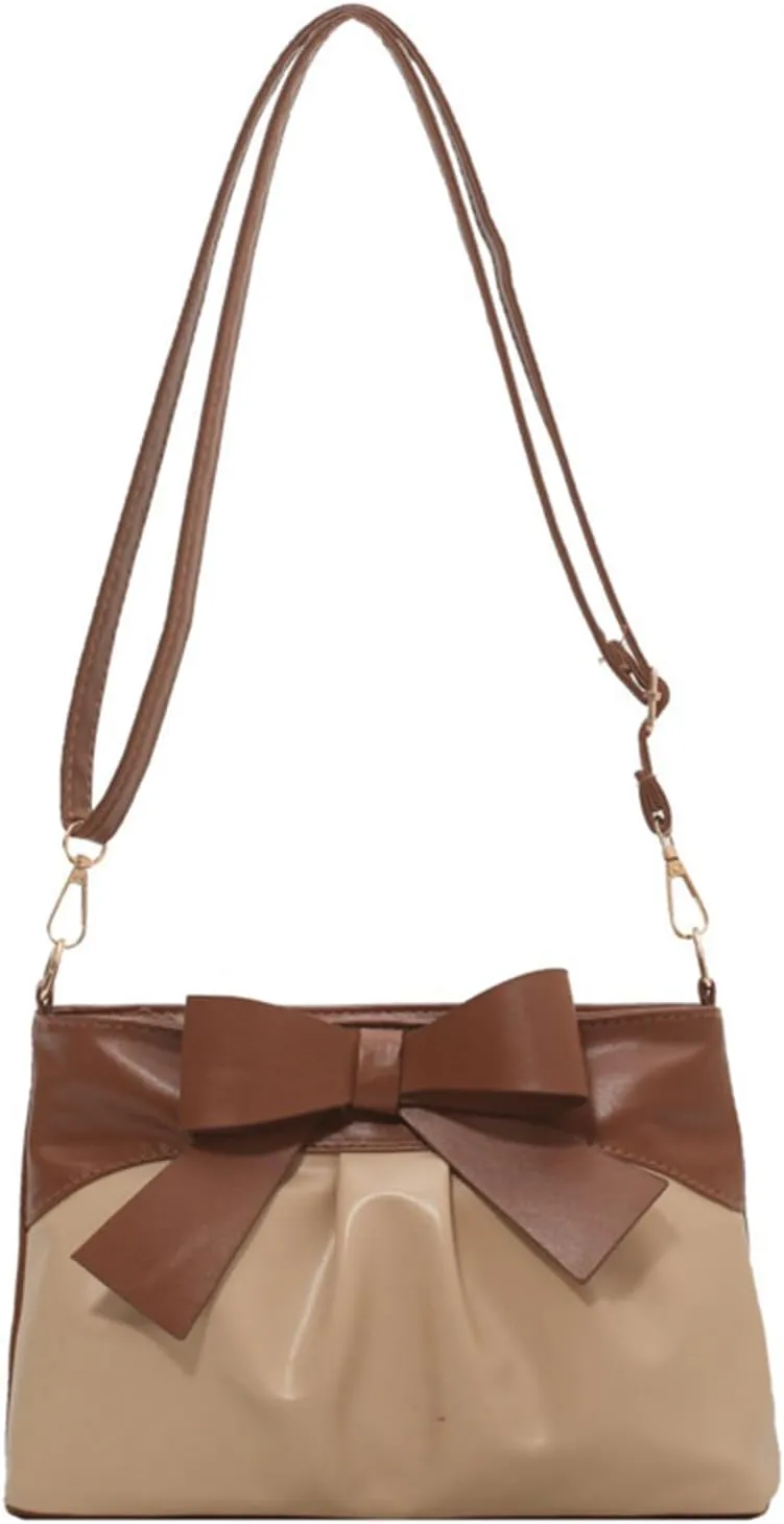 Bow Clutch Evening Handbag Purse for Women Bridal Soft Leather Ruched Crossbody Bags Shoulder Bag