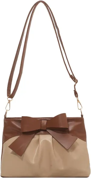 Bow Clutch Evening Handbag Purse for Women Bridal Soft Leather Ruched Crossbody Bags Shoulder Bag