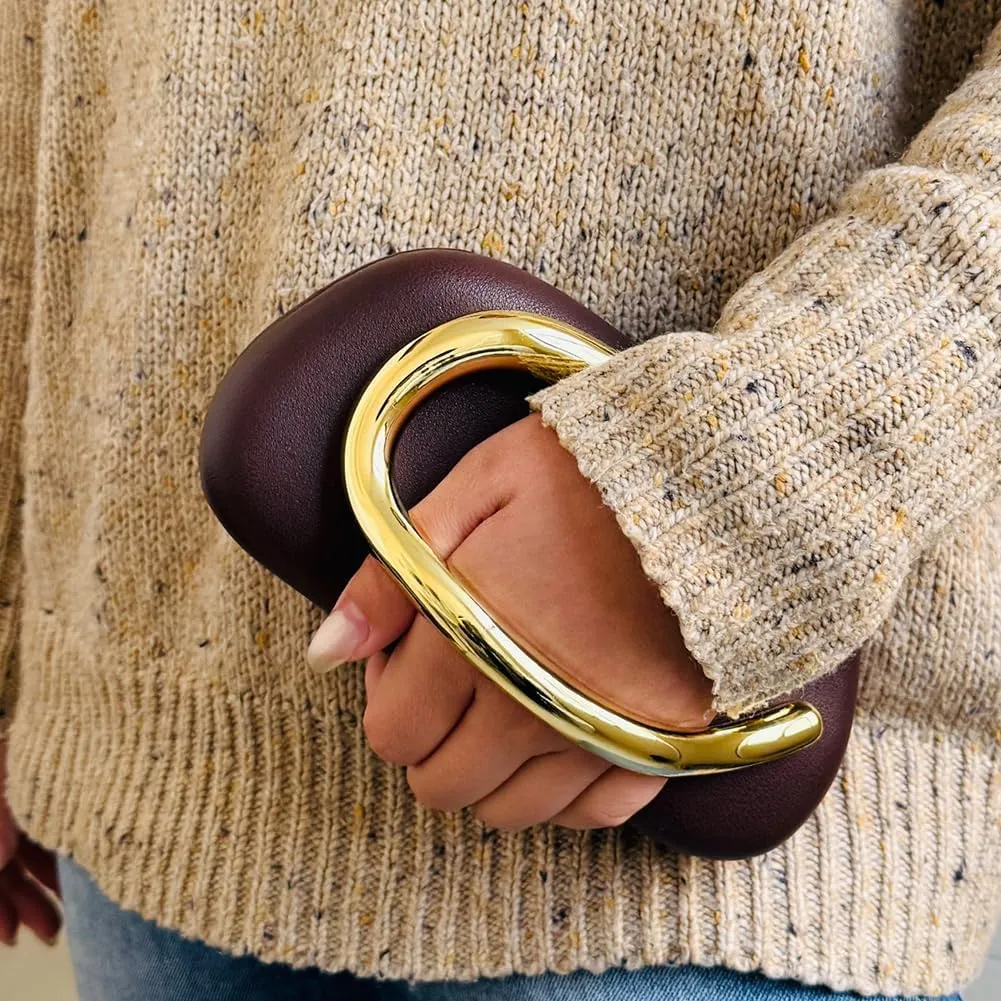Box Clutch Purses for Women,Shell Evening Bag Gold Metal Handle PU Leather Clutch Chain Crossbody for Wedding 2025