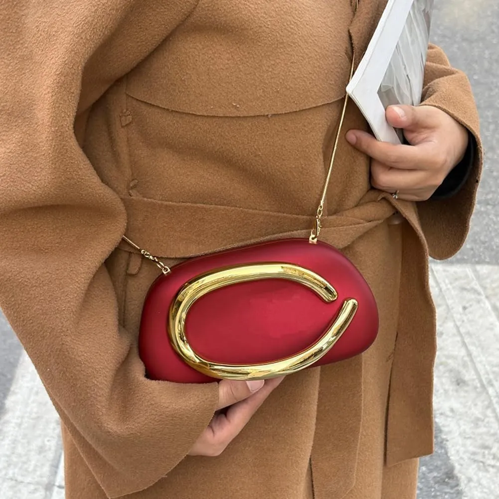 Box Clutch Purses for Women,Shell Evening Bag Gold Metal Handle PU Leather Clutch Chain Crossbody for Wedding 2025