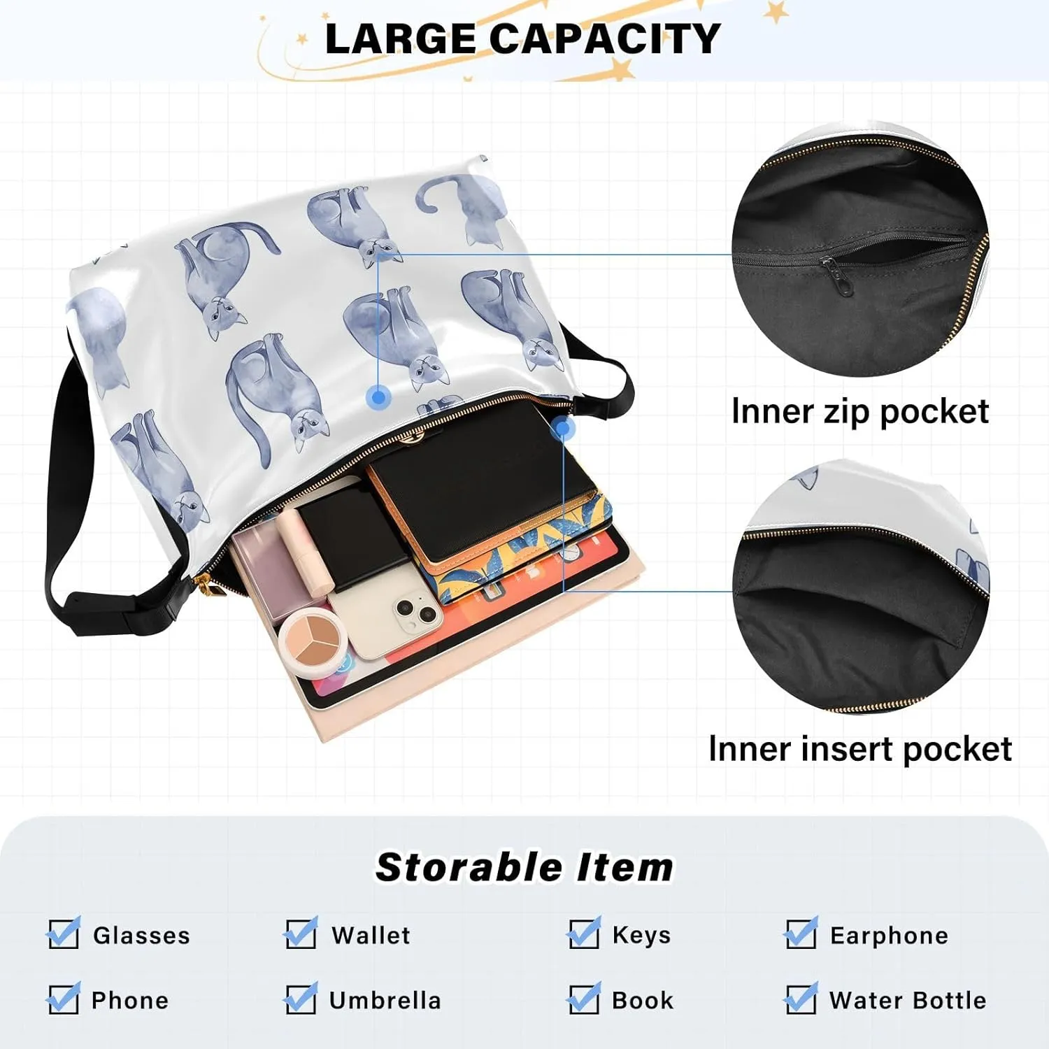 Boys Shoulder Bag for Dating Waterproof Womens Shoulder Tote Bag Sling Purse Sweet Savannah Cats Beige