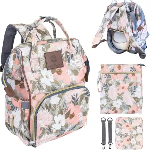 Breast Pump Bag for Spectra S1 and S2 - Wearable Breast Pump Bag - Pumping Backpack with Wet Dry Bag & Prep Mat - 2 in 1 Pump & Baby Diaper Bag for Working Moms, Travel and Family Use (Floral)