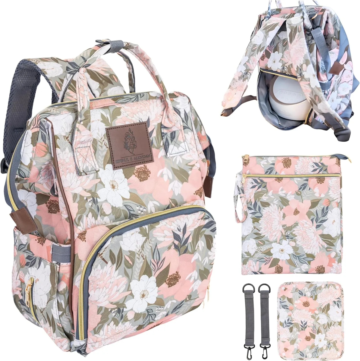 Breast Pump Bag for Spectra S1 and S2 - Wearable Breast Pump Bag - Pumping Backpack with Wet Dry Bag & Prep Mat - 2 in 1 Pump & Baby Diaper Bag for Working Moms, Travel and Family Use (Floral)
