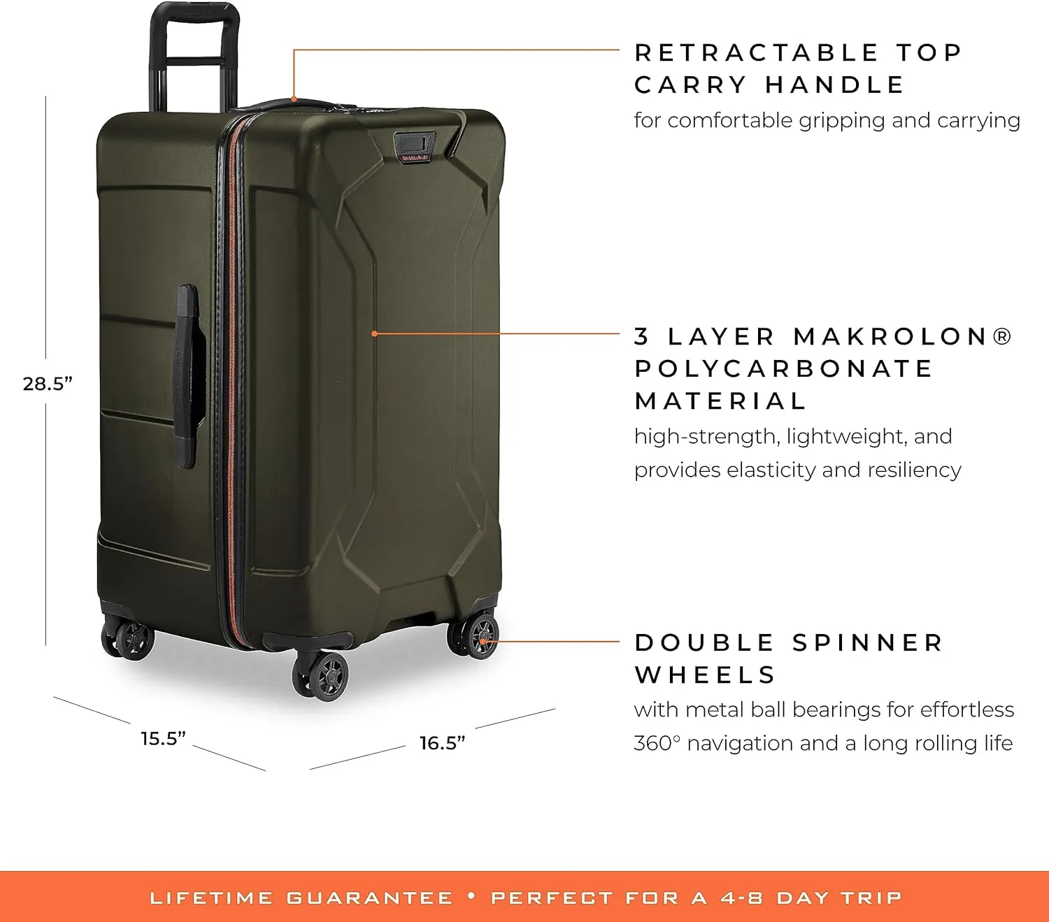 Briggs & Riley 28" Medium Trunk Spinner - Checked Luggage for Travel, Suitcases with Wheels, Hardside Rolling Bag for Men & Women, Self-Repairing Zipper - Torq Collection, Hunter Green