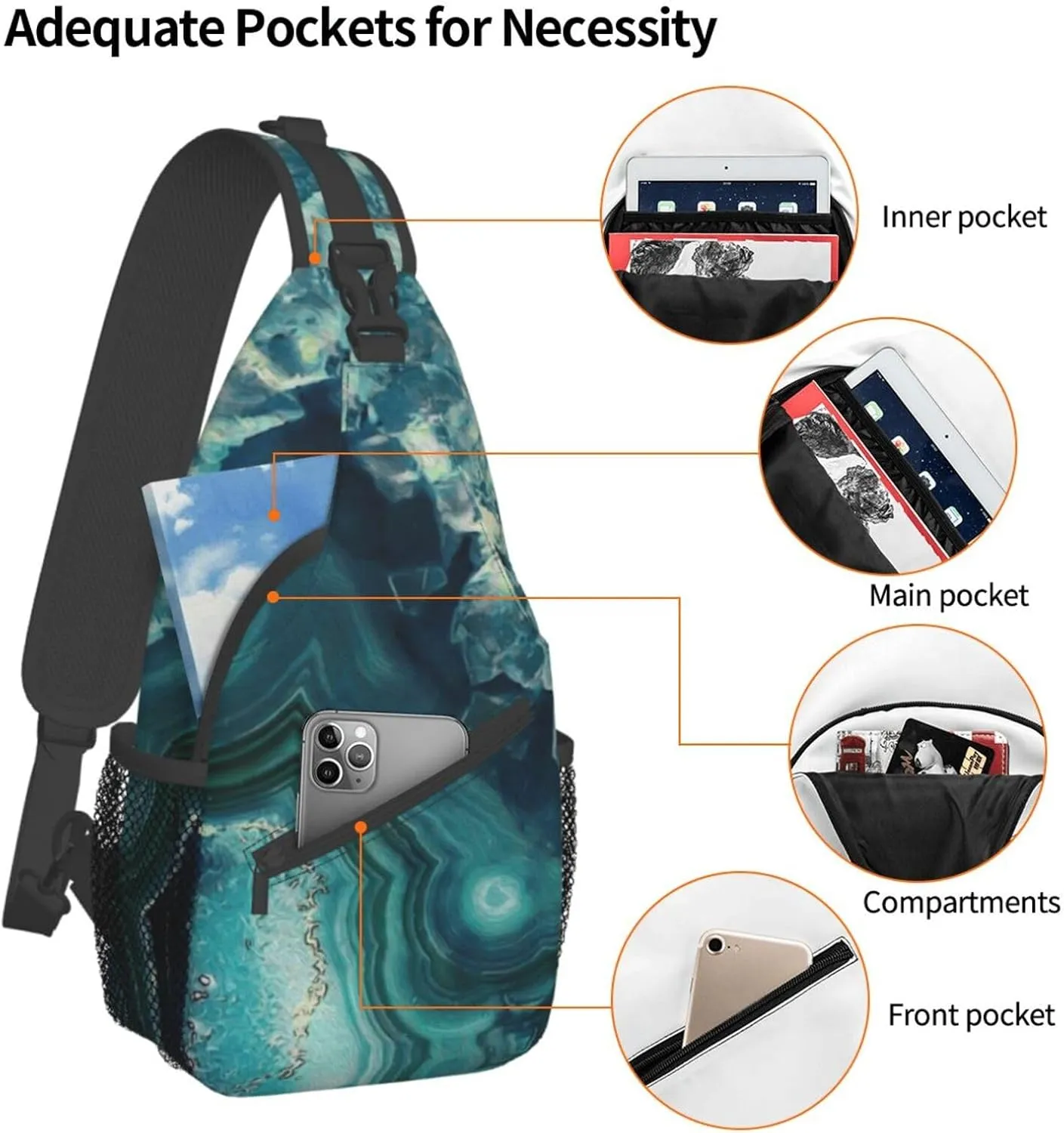 Bright Aqua Blue Unisex Casual Diagonal Chest Bag,Multipurpose Crossbody Shoulder Bag Travel Hiking Daypack