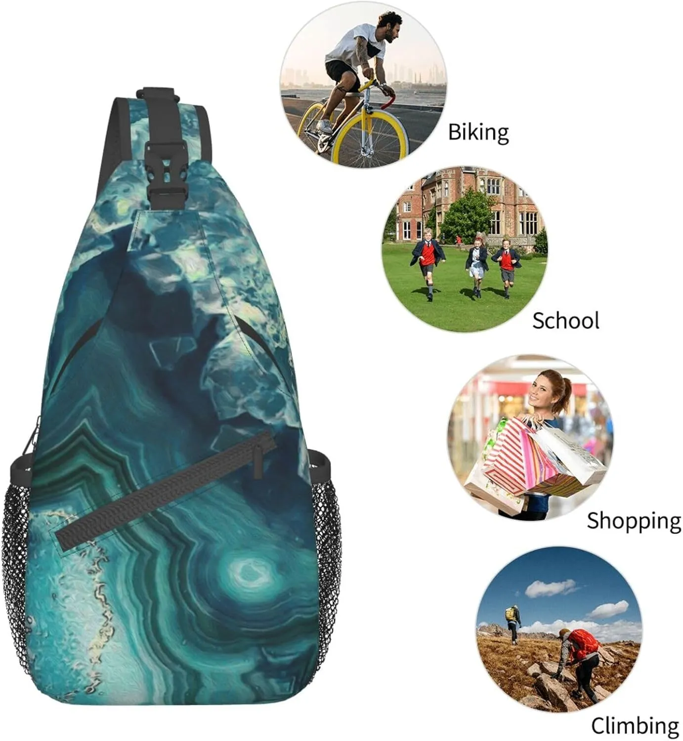 Bright Aqua Blue Unisex Casual Diagonal Chest Bag,Multipurpose Crossbody Shoulder Bag Travel Hiking Daypack