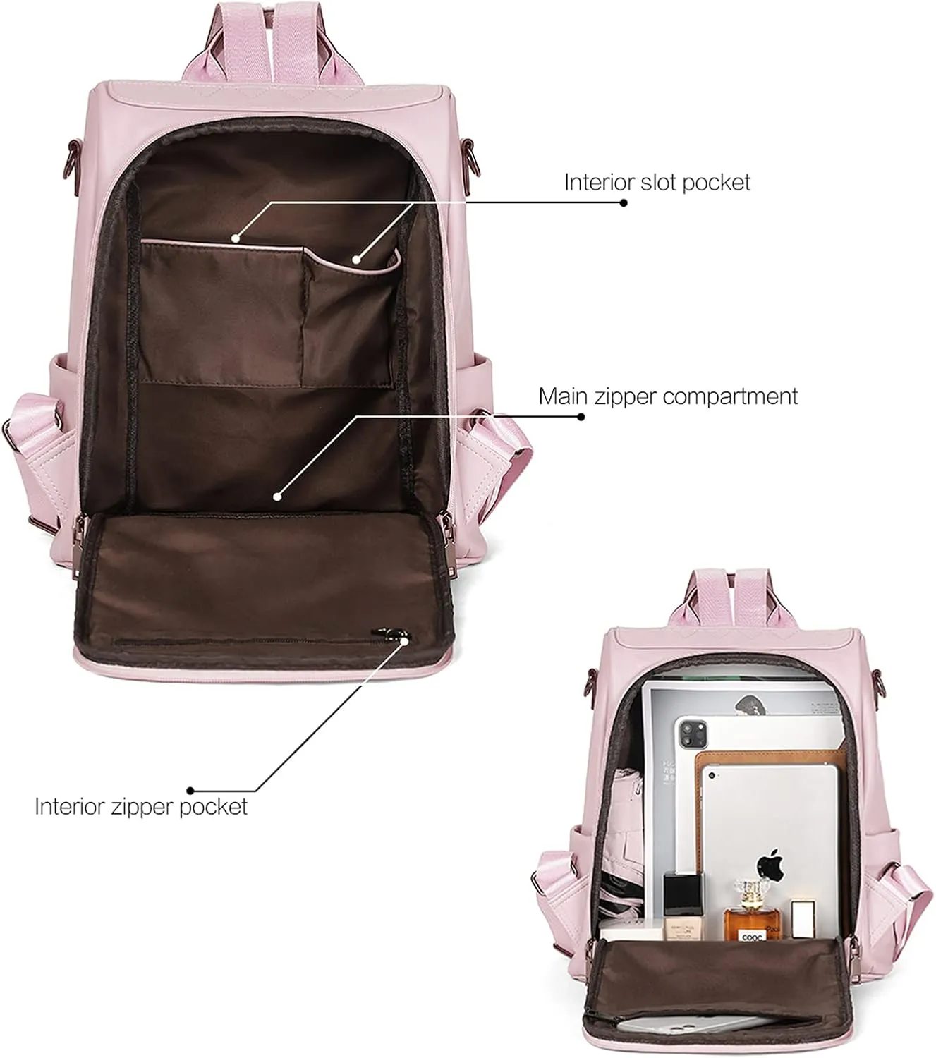 BROMEN Backpack Purse for Women Leather Anti-theft Travel Backpack Fashion Shoulder Bag Pink