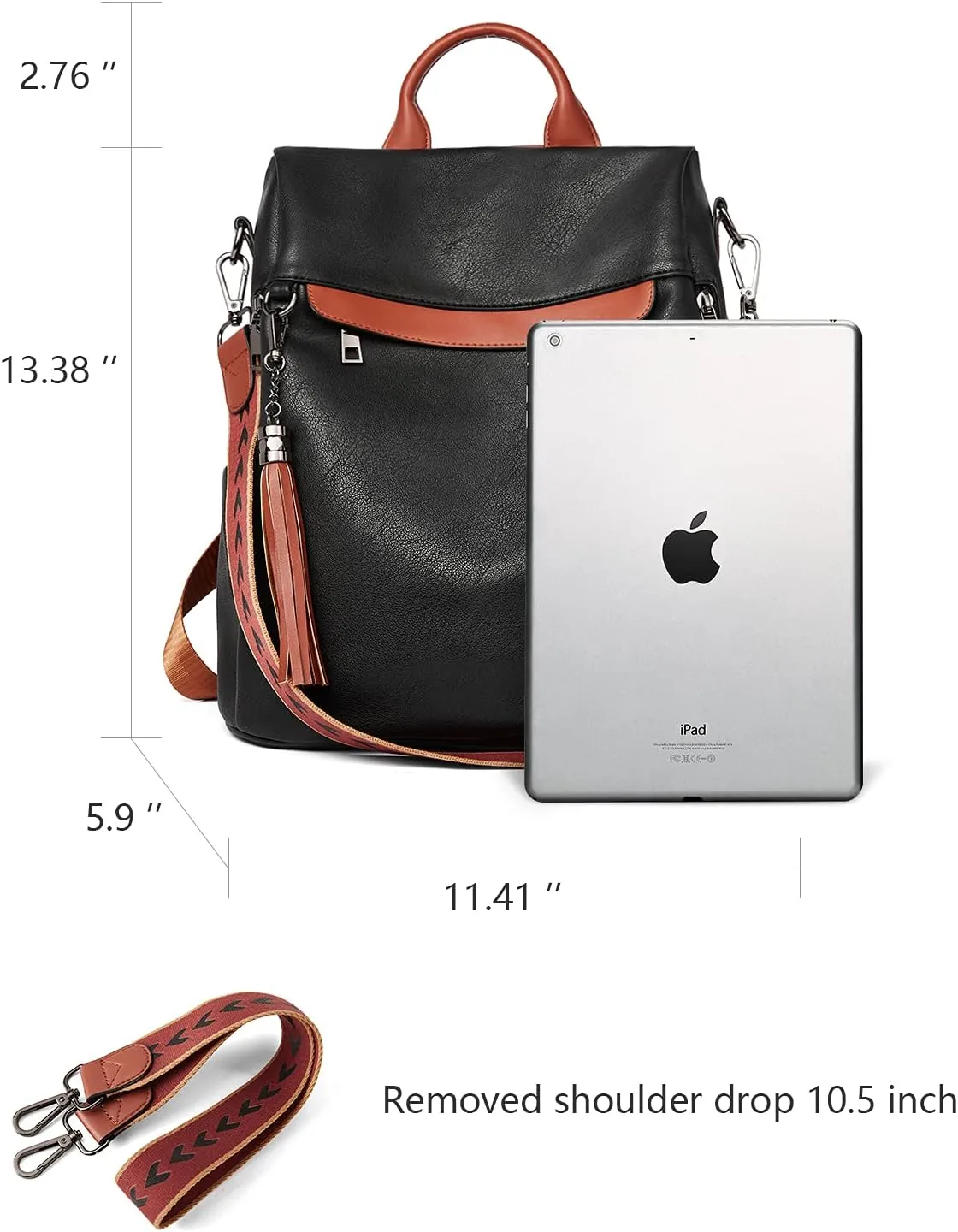 BROMEN Backpack Purse for Women Leather Anti-theft Travel Fashion Shoulder Bag Contrast Black