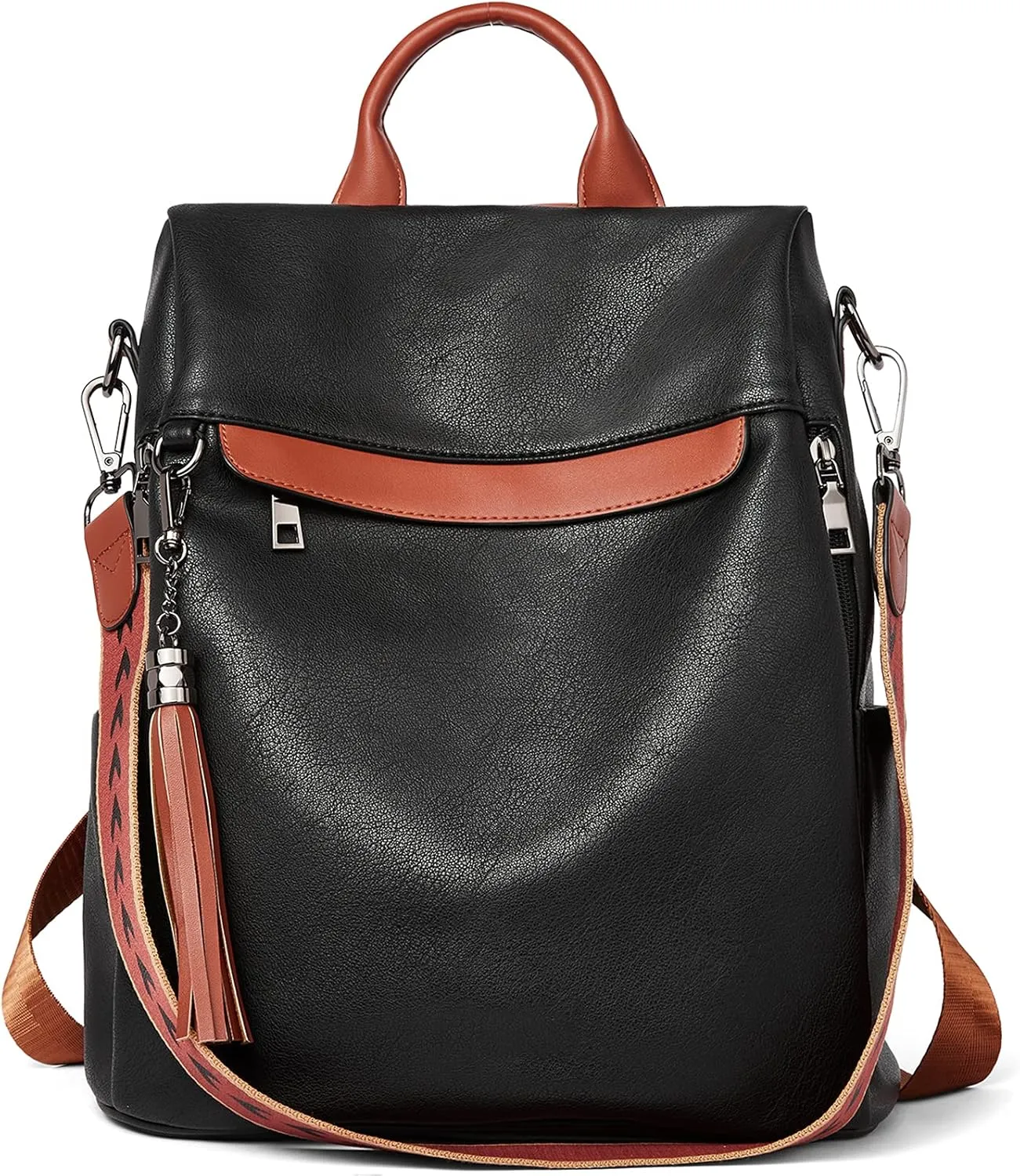 BROMEN Backpack Purse for Women Leather Anti-theft Travel Fashion Shoulder Bag Contrast Black