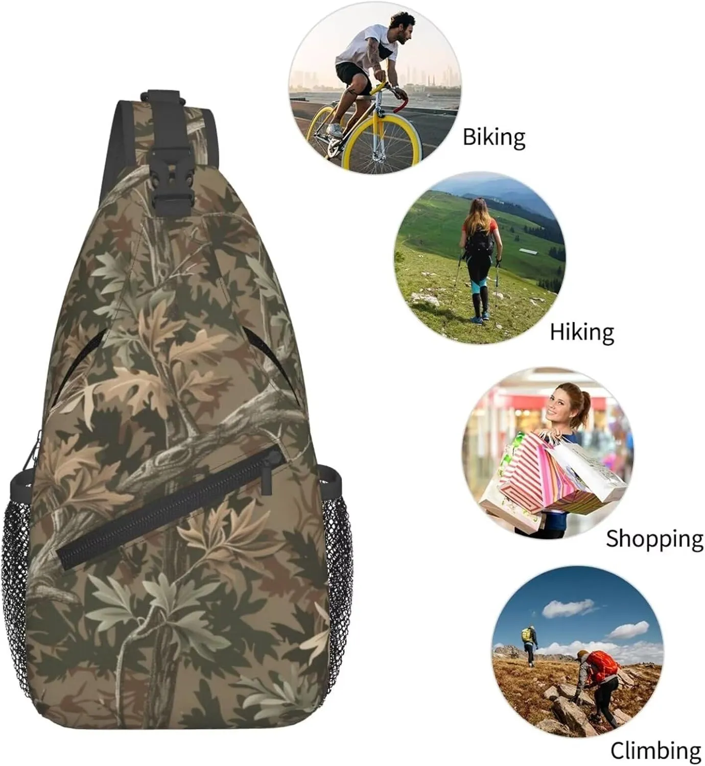 Brown Camo Anti-theft Crossbody Bag for Travel Sport Hiking Camouflage Sling Bag for Women and Men Hunter Hunting Daypack Small Casual Daypack