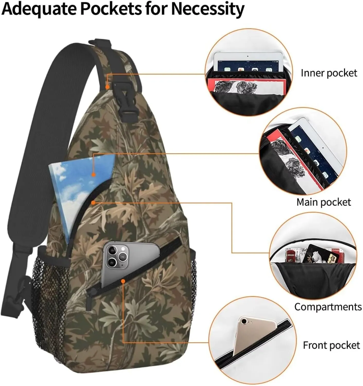 Brown Camo Anti-theft Crossbody Bag for Travel Sport Hiking Camouflage Sling Bag for Women and Men Hunter Hunting Daypack Small Casual Daypack