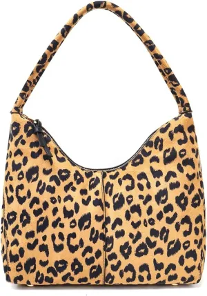 Brown Leopard Print Purses for Women, Genuine Suede Leather Leopard Hobo Bags, Fashion Suede Crescent Handbags, Large Capacity Leopard Print Shoulder Tote Bag with Zipper, Stylish and Trendy Design
