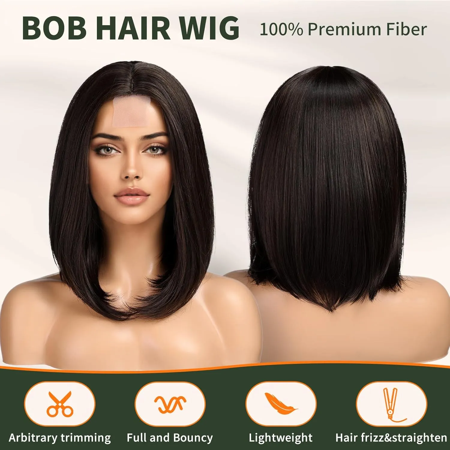 Brown Short Bob Wigs,Brown mixed Straight Shoulder Length Wigs for Women,Middle Part Heat Resistant Fibre Synthetic Wig Daily Use