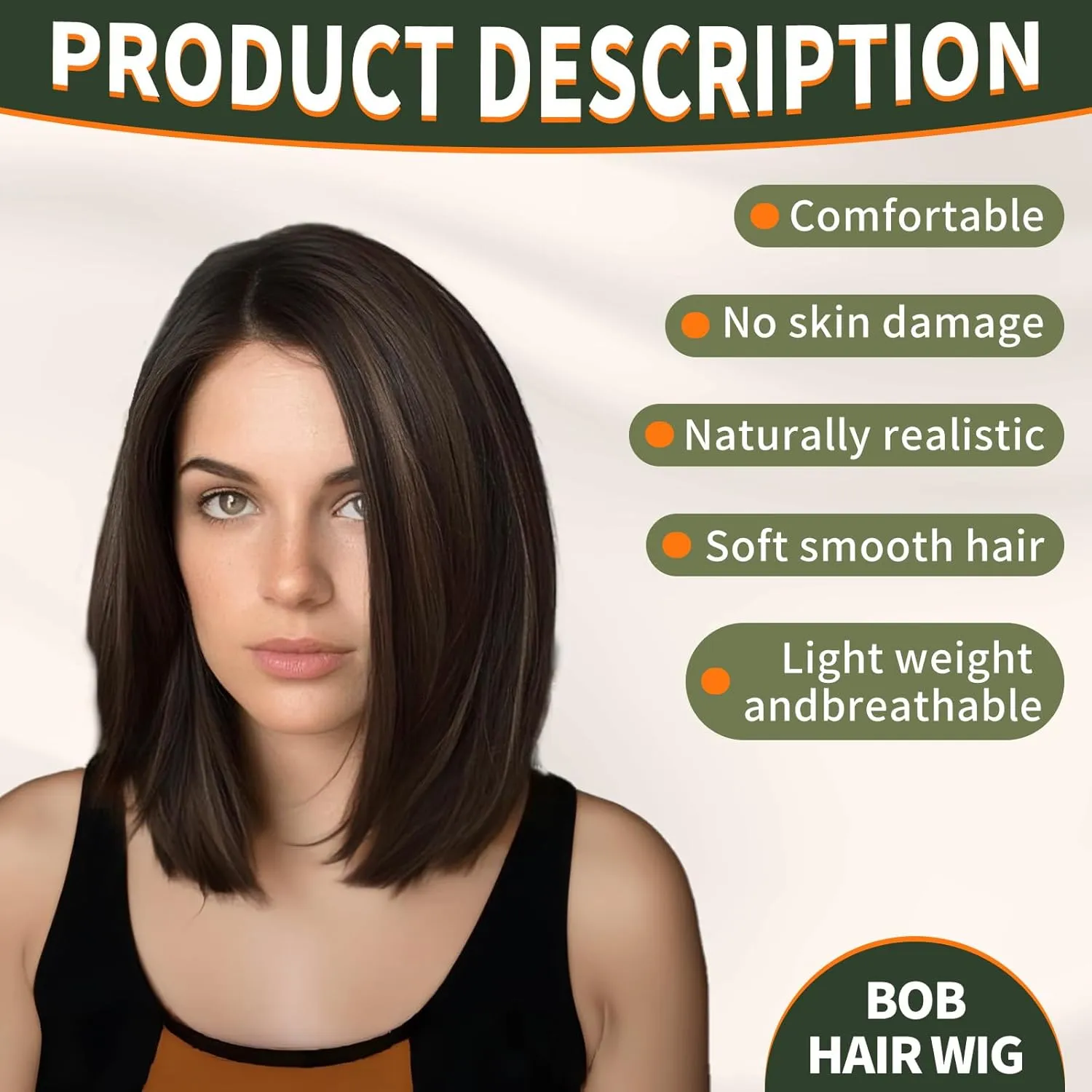 Brown Short Bob Wigs,Brown mixed Straight Shoulder Length Wigs for Women,Middle Part Heat Resistant Fibre Synthetic Wig Daily Use