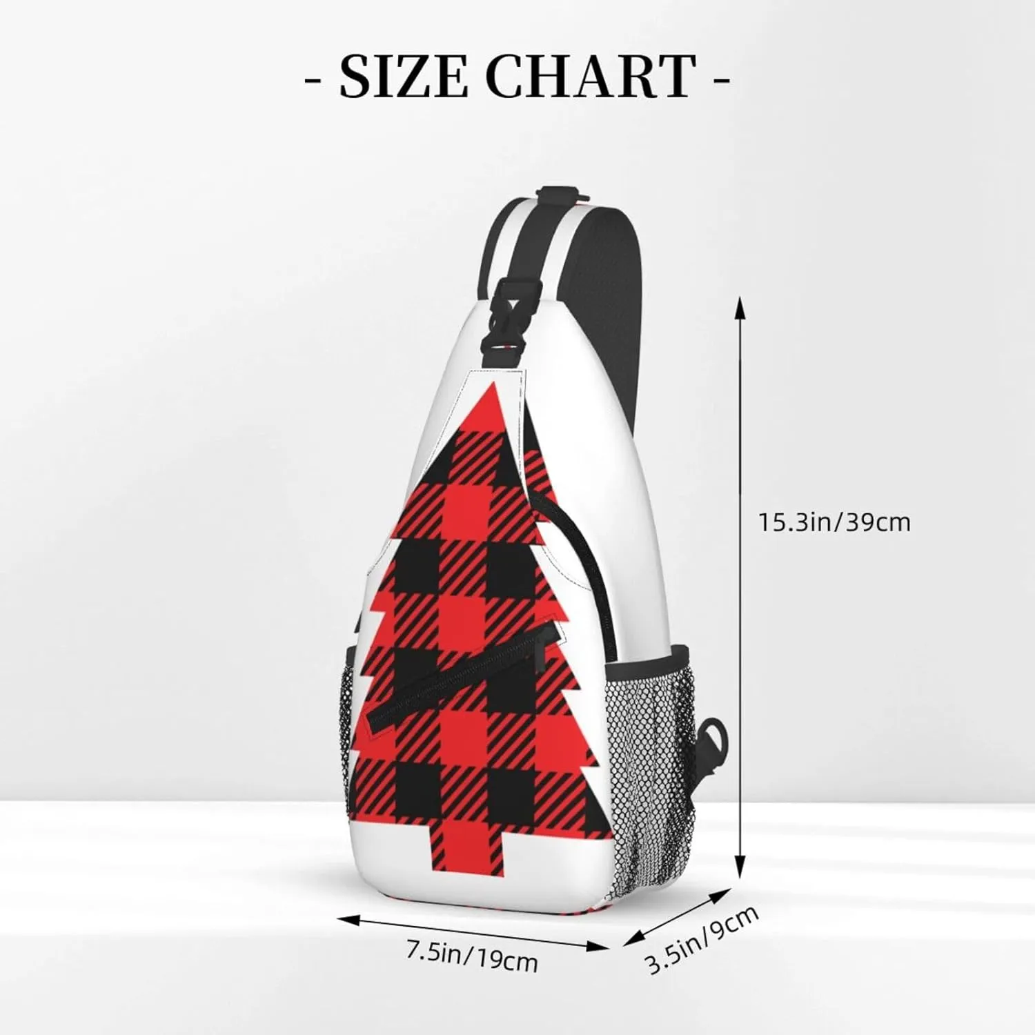 Buffalo Plaid Christmas Tree Crossbody Bag Cross Chest Bag Adjustable Sling Backpack Sports Gym Shoulder Bags Travel Cycling Daypack Diagonally Casual Rucksack