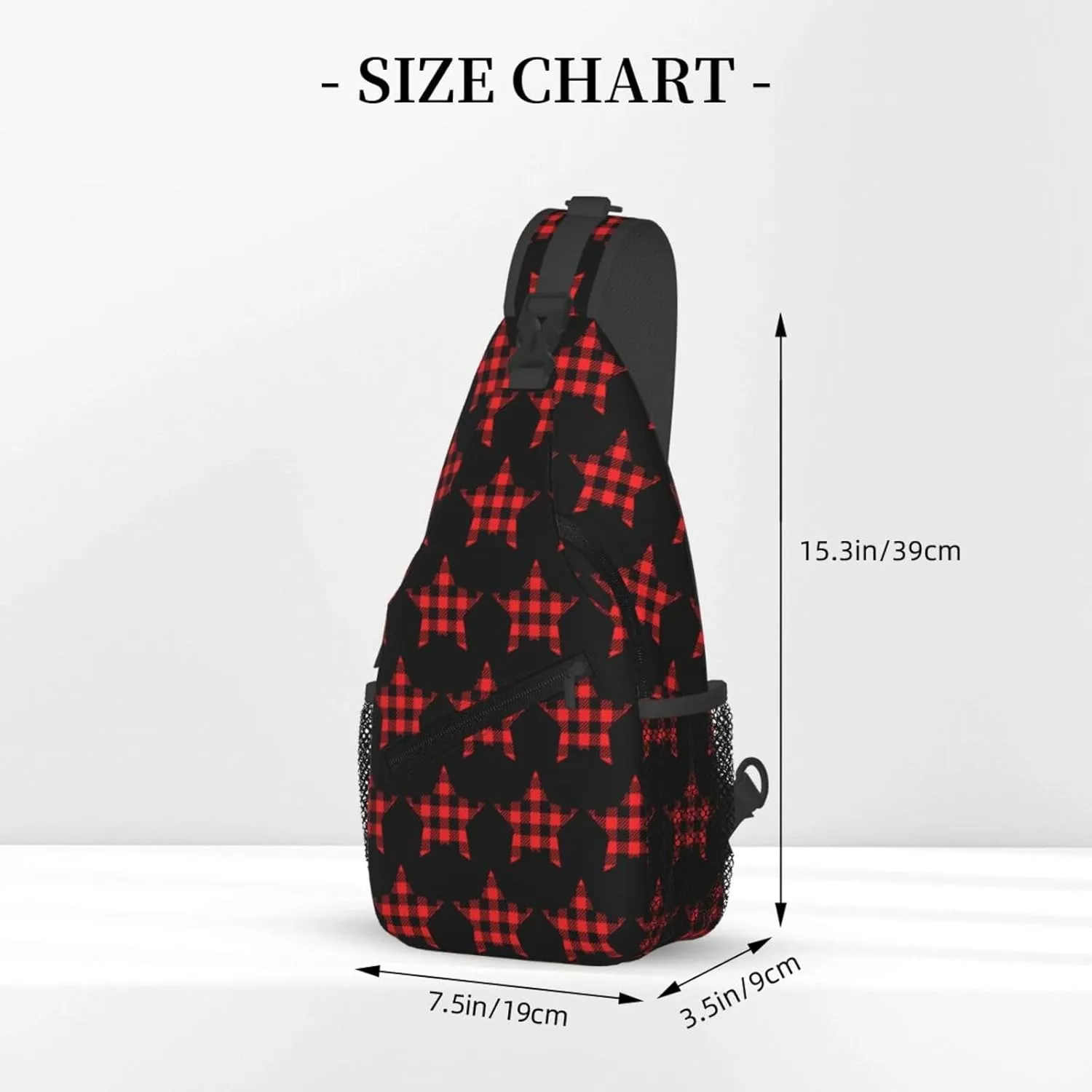 Buffalo Plaid Pentagram Star Crossbody Bag Cross Chest Bag Adjustable Sling Backpack Sports Gym Shoulder Bags Travel Cycling Daypack Diagonally Casual Rucksack