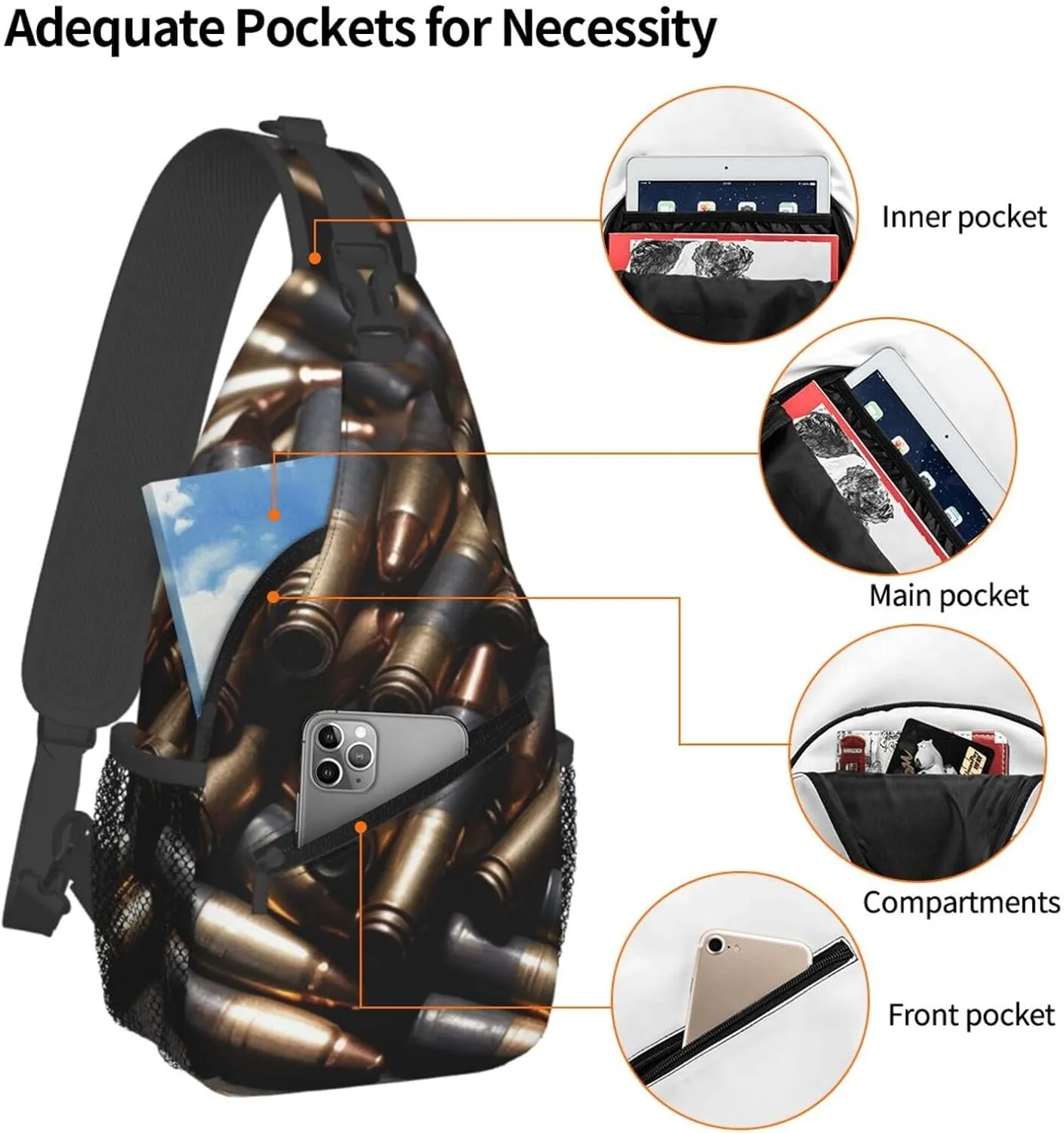 Bullet Sling Bag Backpack For Men Cross Chest Bag Crossbody Shoulder Bag Travel Hiking Daypack