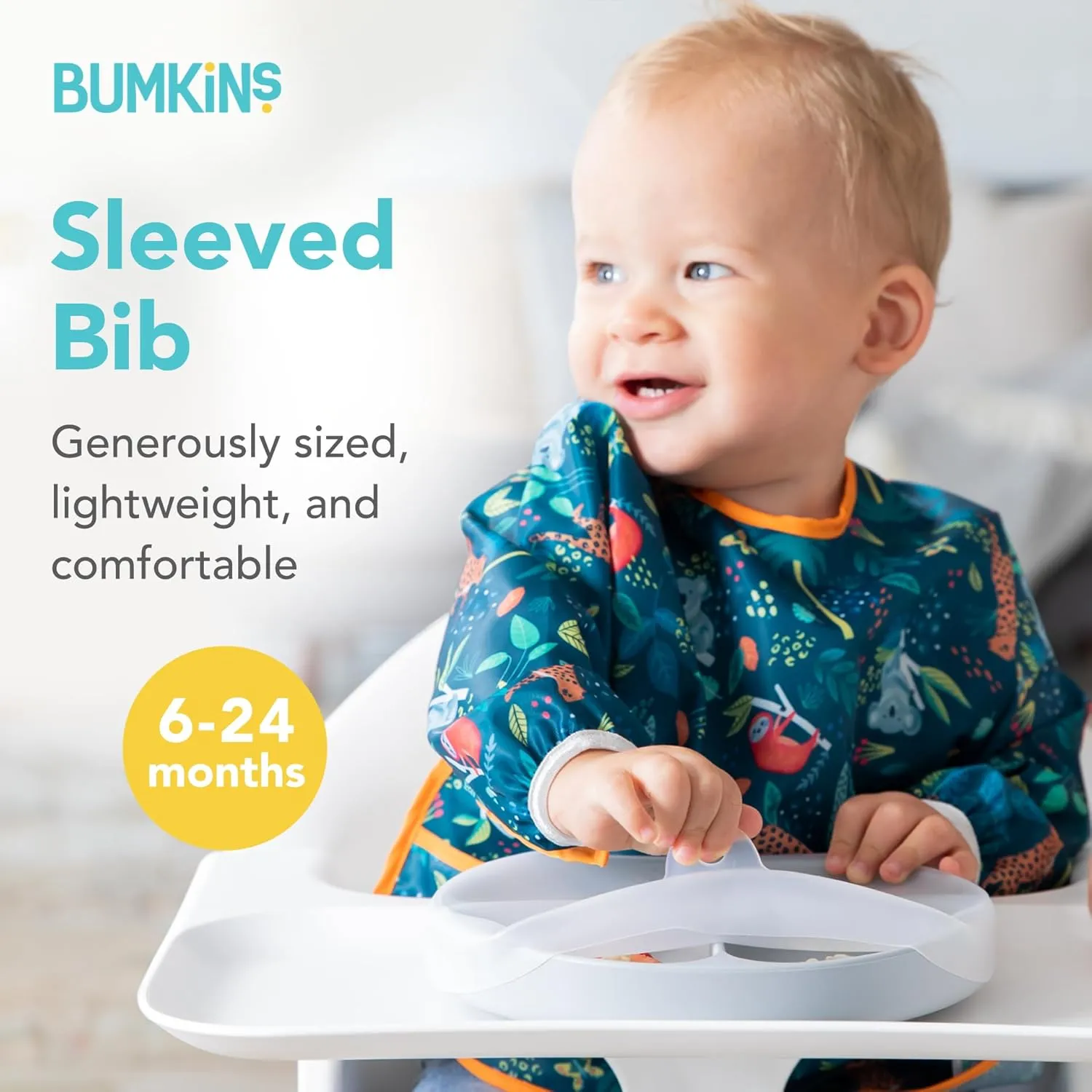 Bumkins Sleeved Bib and Waterproof Wet Bag for Baby, Travel, Swim Suit, Cloth Diapers, Pump Parts, Pool, Gym Clothes, Toiletry, Strap to Stroller, Daycare, Zipper Reusable Bag, Jungle