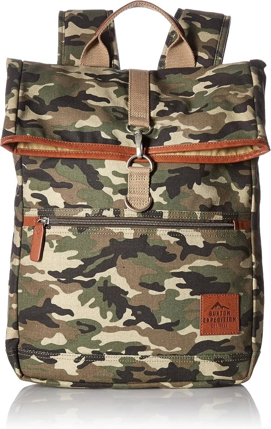 Buxton Men's Expedition Ii Huntington Gear Fold-Over Canvas Backpack, Camo, One Size