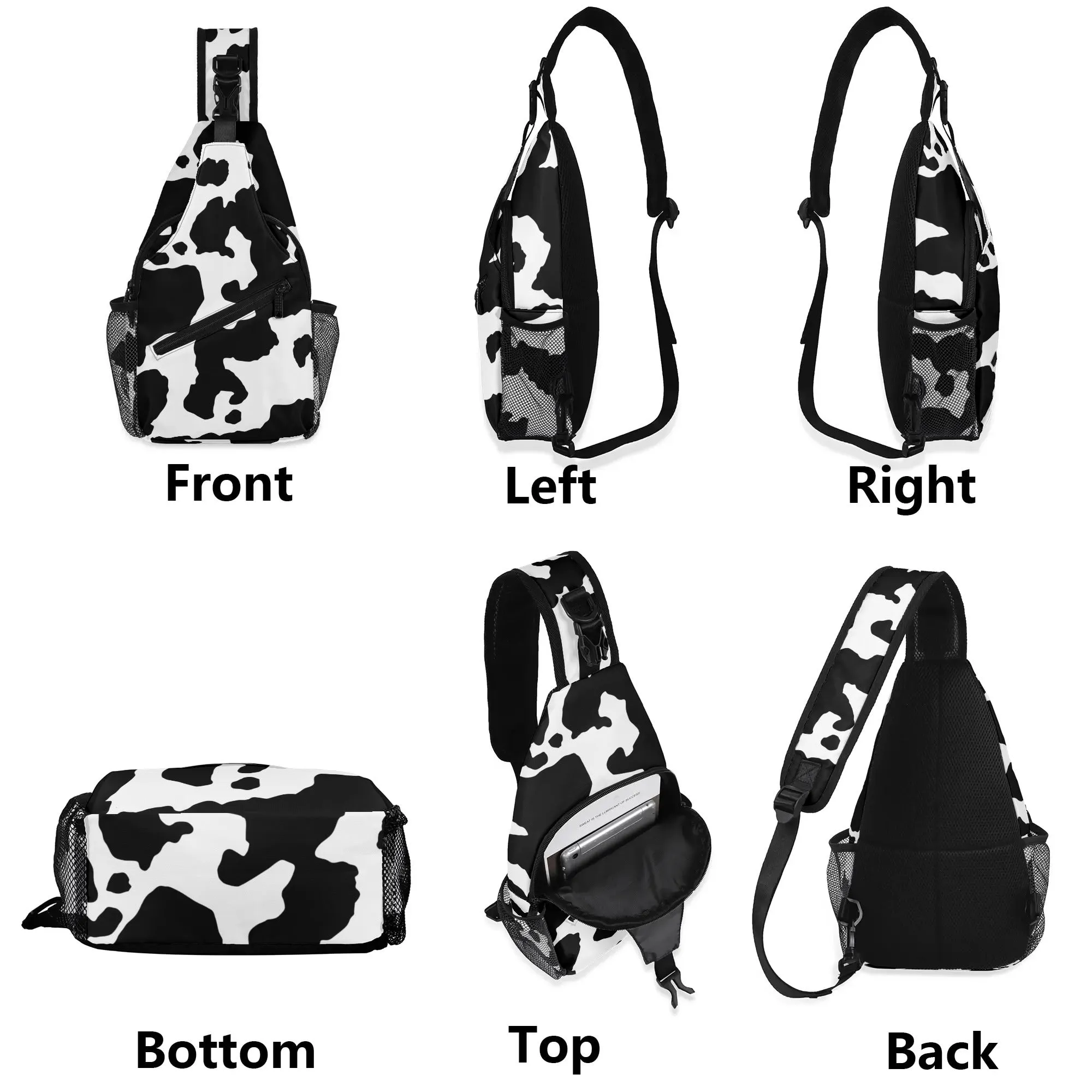 Camo Bag | Black & White Cow Camouflage | Chest Crossbody Style