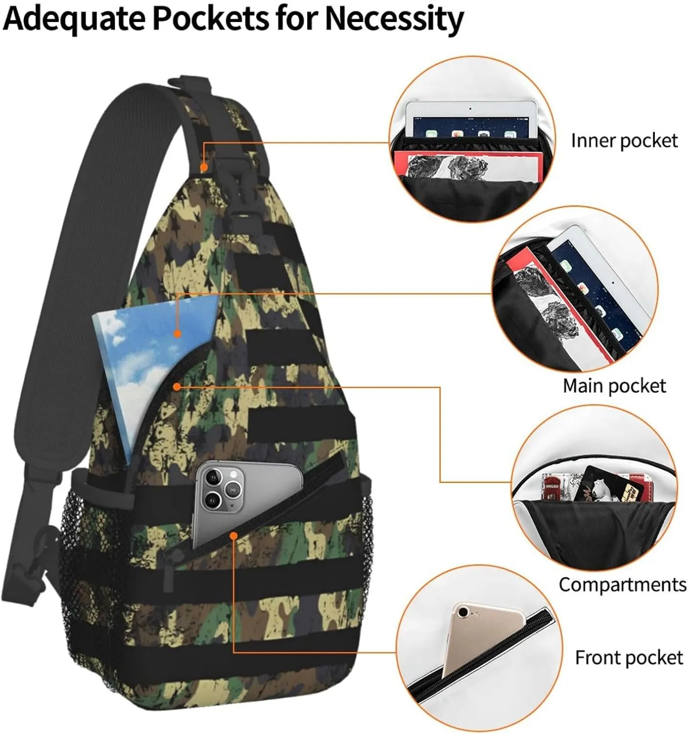 Camo Camouflage American Flag Crossbody Sling Bag Chest Bags Casual Shoulder Backpack Sport Fanny Pack Gym Diagonally Daypack with Adjustable Strap for Running