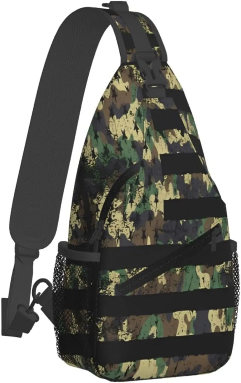 Camo Camouflage American Flag Crossbody Sling Bag Chest Bags Casual Shoulder Backpack Sport Fanny Pack Gym Diagonally Daypack with Adjustable Strap for Running