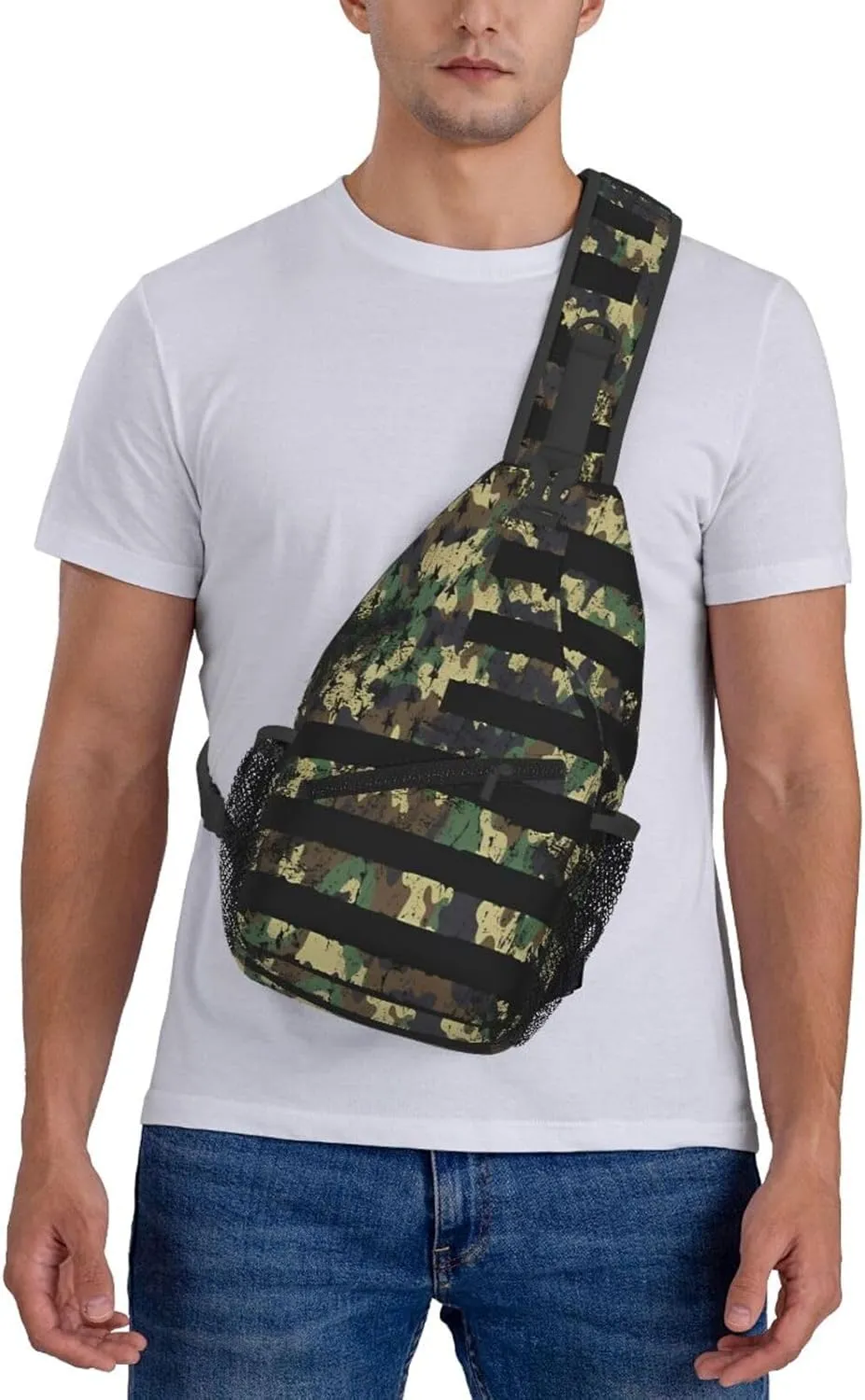Camo Camouflage American Flag Crossbody Sling Bag Chest Bags Casual Shoulder Backpack Sport Fanny Pack Gym Diagonally Daypack with Adjustable Strap for Running