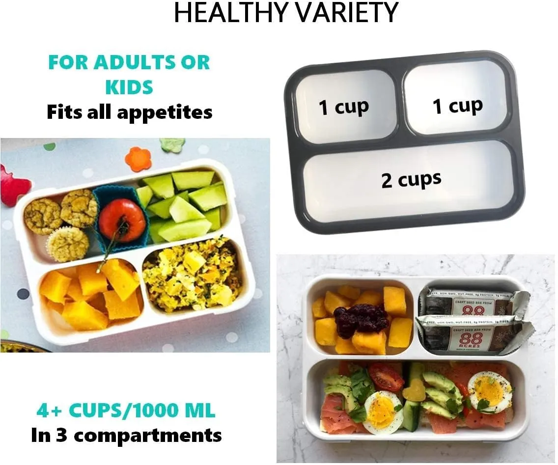 Camo Lunch Box for Boys | Bento Boxes with Bag, Ice Pack Set | Snack Containers for Kids Men Adults. 3 Leakproof Compartments, Container with Insulated Bags for School Lunches, Black Grey Camoflauge