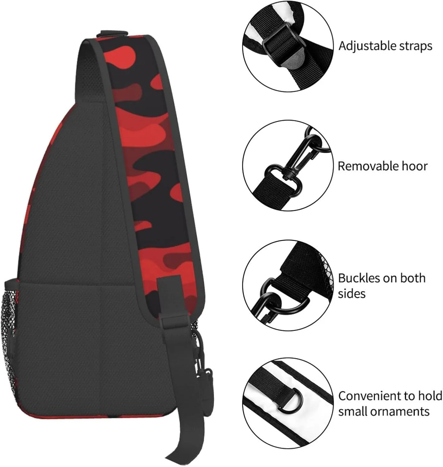 Camo Sling Bag Crossbody Backpack,Camouflage Military Background Bright Red and Black Print Chest Bag Casual Shoulder Backpack Abstract Classic Army Style Travel Hiking Daypack for Men Women