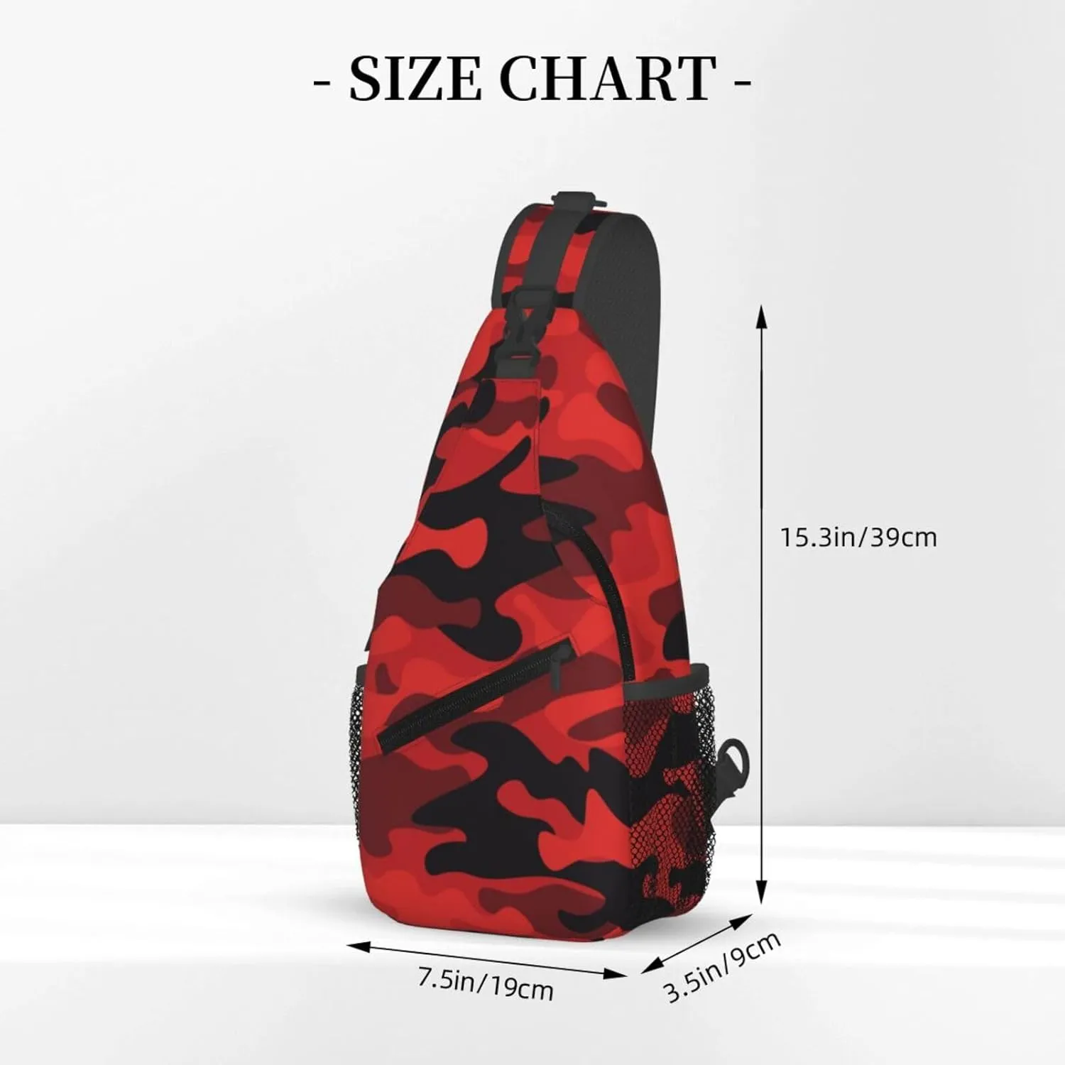 Camo Sling Bag Crossbody Backpack,Camouflage Military Background Bright Red and Black Print Chest Bag Casual Shoulder Backpack Abstract Classic Army Style Travel Hiking Daypack for Men Women
