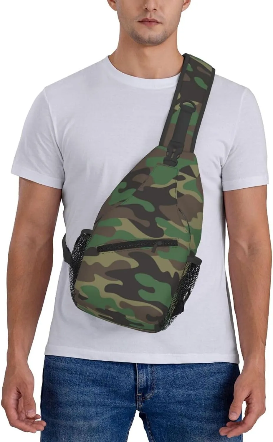 Camo Sling Bag for Women Men Classic Green Brown Olive Colors Camouflage Crossbody Backpack Cool Military Print Army Design Sling Backpack Casual Shoulder Bag Sports Travel Hiking Daypack