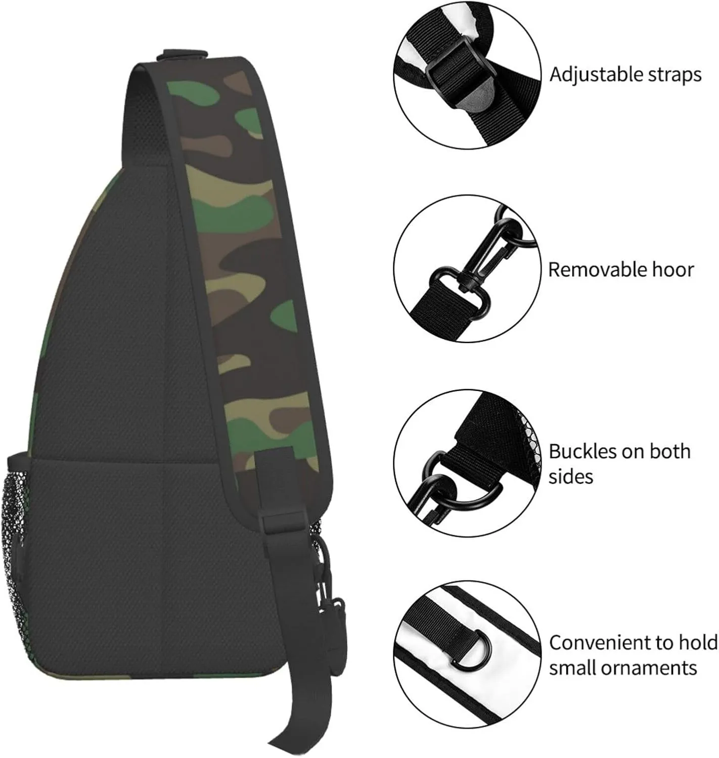 Camo Sling Bag for Women Men Classic Green Brown Olive Colors Camouflage Crossbody Backpack Cool Military Print Army Design Sling Backpack Casual Shoulder Bag Sports Travel Hiking Daypack