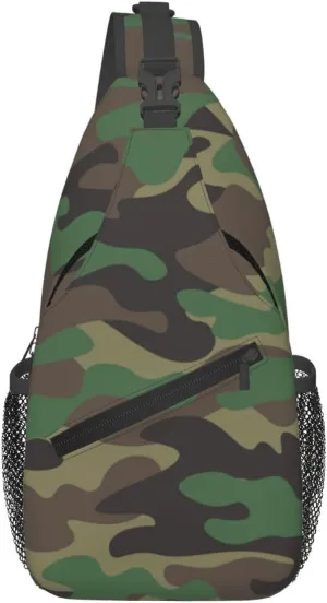 Camo Sling Bag for Women Men Classic Green Brown Olive Colors Camouflage Crossbody Backpack Cool Military Print Army Design Sling Backpack Casual Shoulder Bag Sports Travel Hiking Daypack