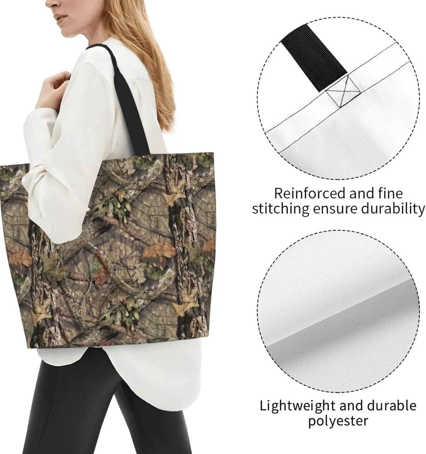 Camouflage Camo Large Tote Bag Casual Shoulder Bags Reusable Grocery Handbag For Women Travel Shopping Gym