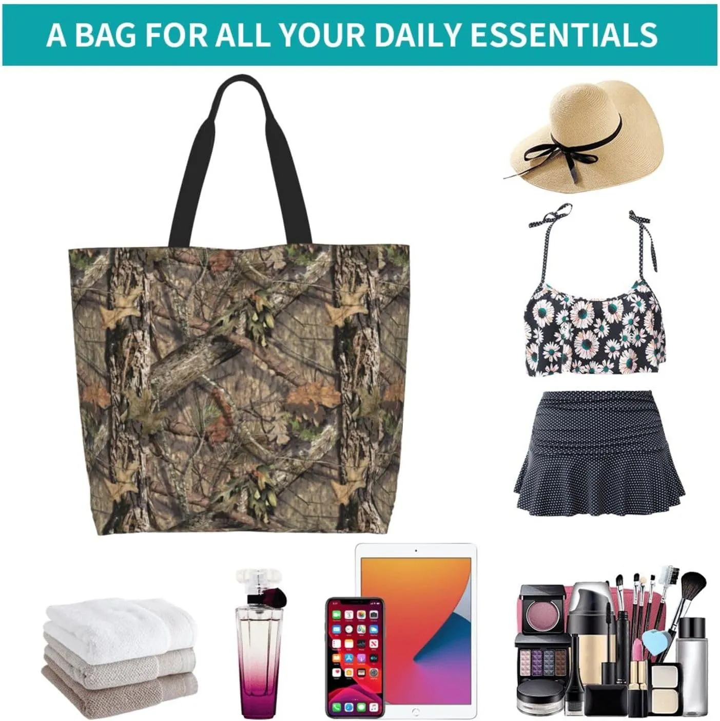 Camouflage Camo Large Tote Bag Casual Shoulder Bags Reusable Grocery Handbag For Women Travel Shopping Gym