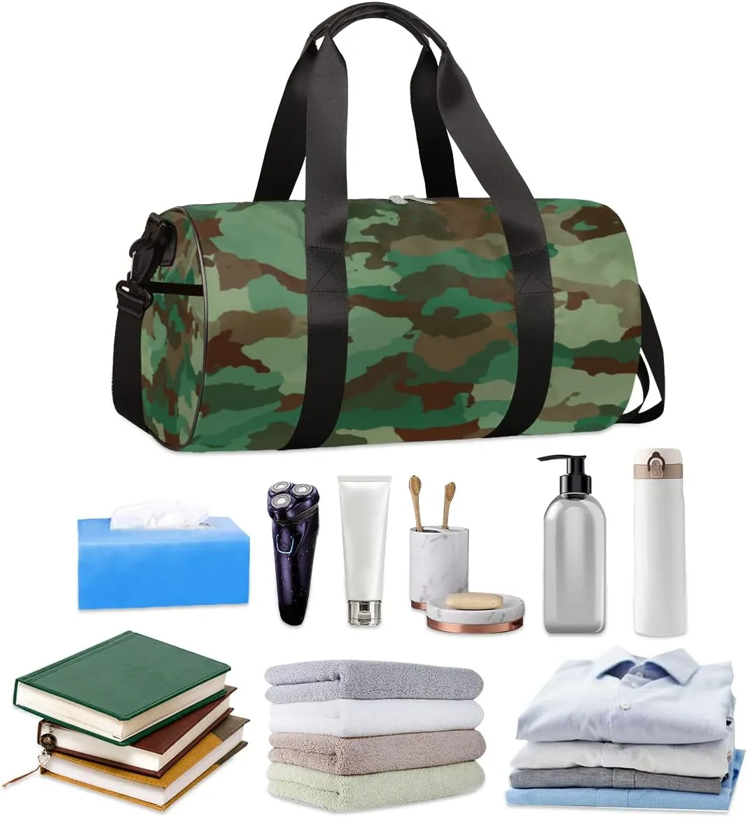 Camouflage Forest Camo Gym Bag Small Gym Duffel Bags for Men Women Overnight Weekender Workout Bag Lightweight Sport Duffle Bag Carry On Gymbag