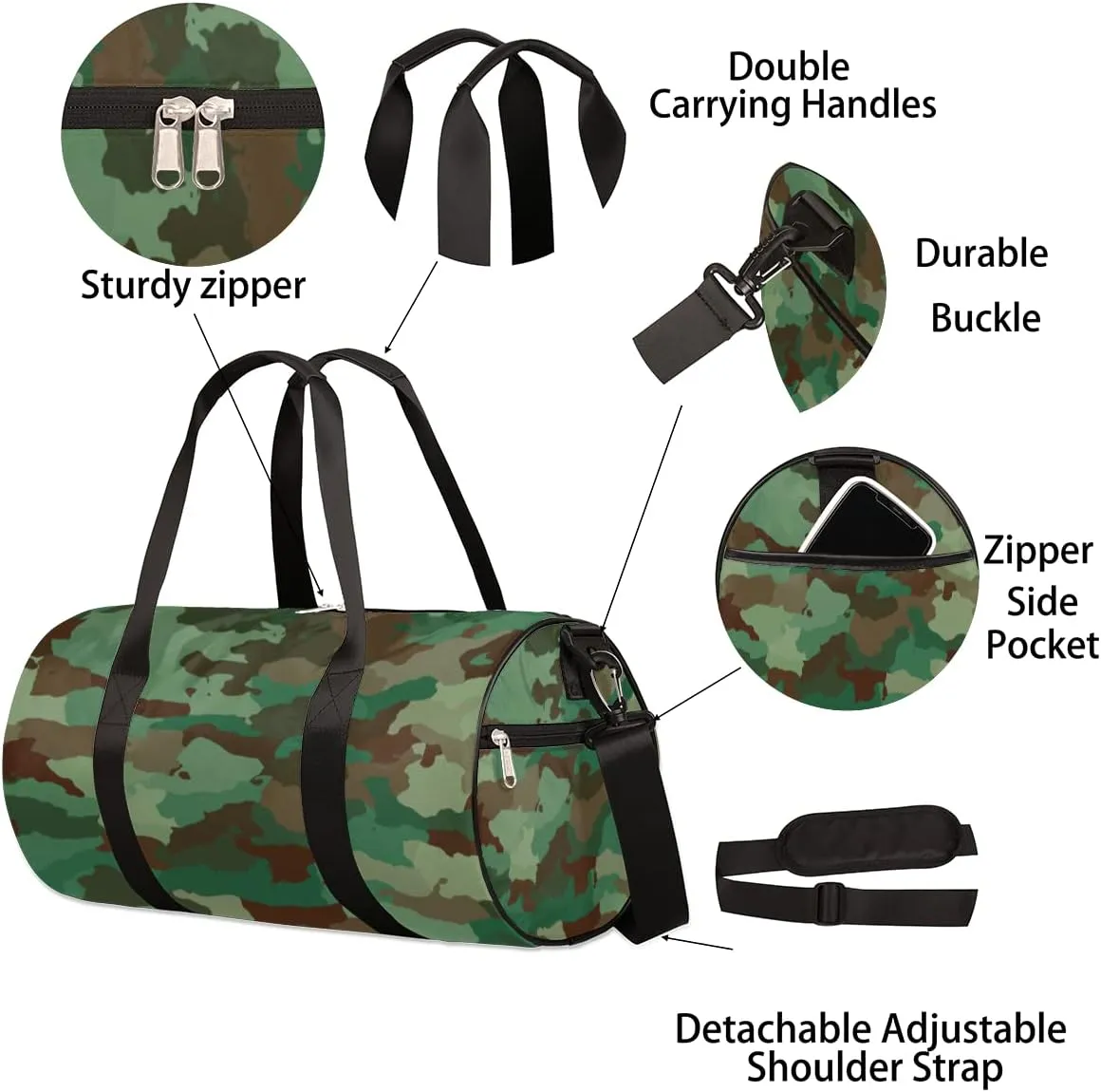 Camouflage Forest Camo Gym Bag Small Gym Duffel Bags for Men Women Overnight Weekender Workout Bag Lightweight Sport Duffle Bag Carry On Gymbag