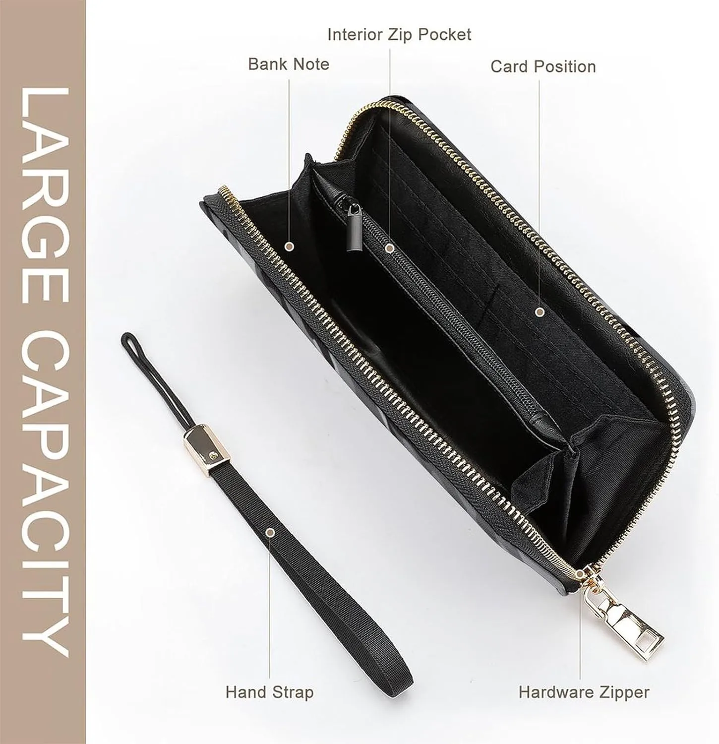 Camouflage Grey Women's Leather Long Large Capacity Wallet Clutch Wallet with Hand Strap