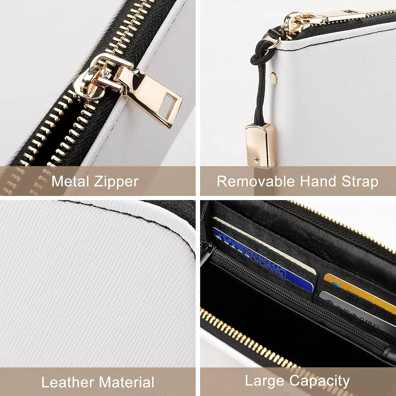 Camouflage Grey Women's Leather Long Large Capacity Wallet Clutch Wallet with Hand Strap