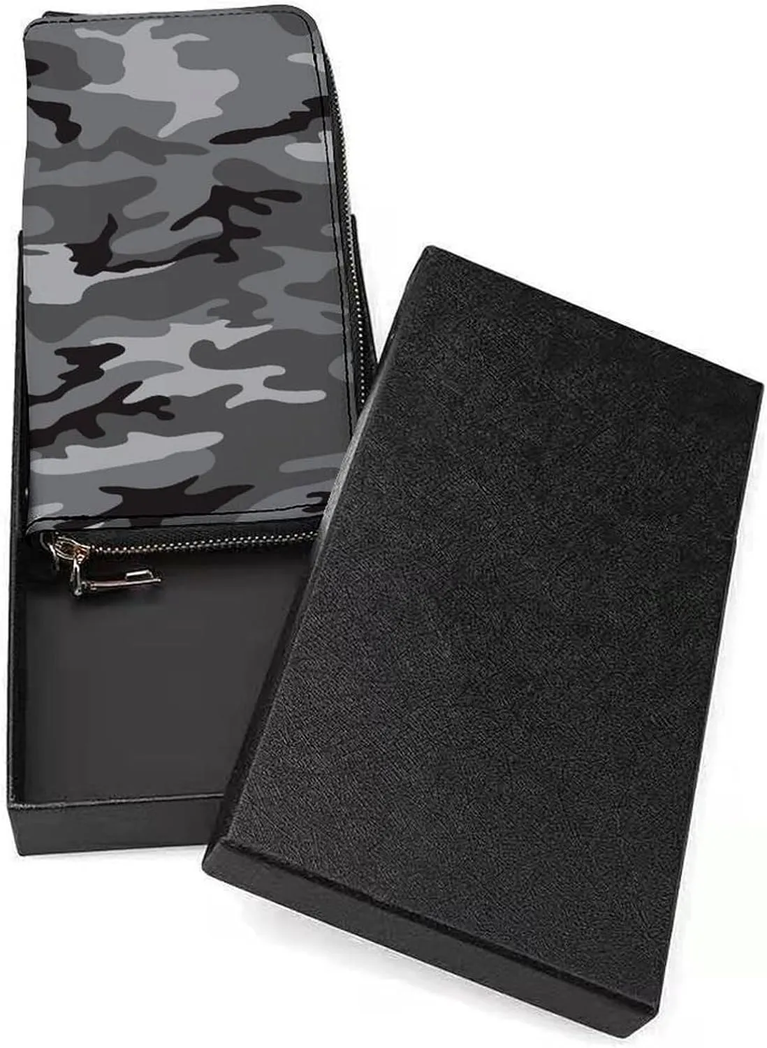 Camouflage Grey Women's Leather Long Large Capacity Wallet Clutch Wallet with Hand Strap