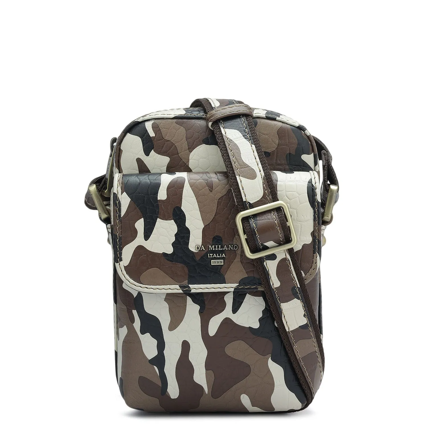 Camouflage Leather Sling Bags Mens - Cognac & Black