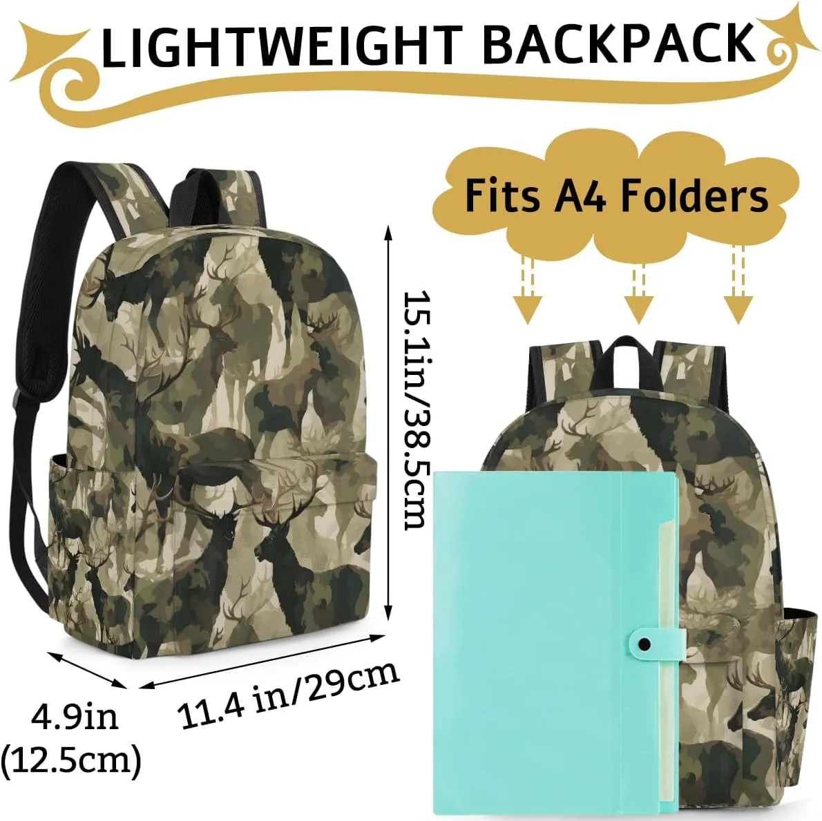 Camouflage Military Kids Backpack for Boys Girls Deer Animal Preschool Toddler Backpack Kindergarten Nursery Bookbag Travel Children Lightweight School Bag