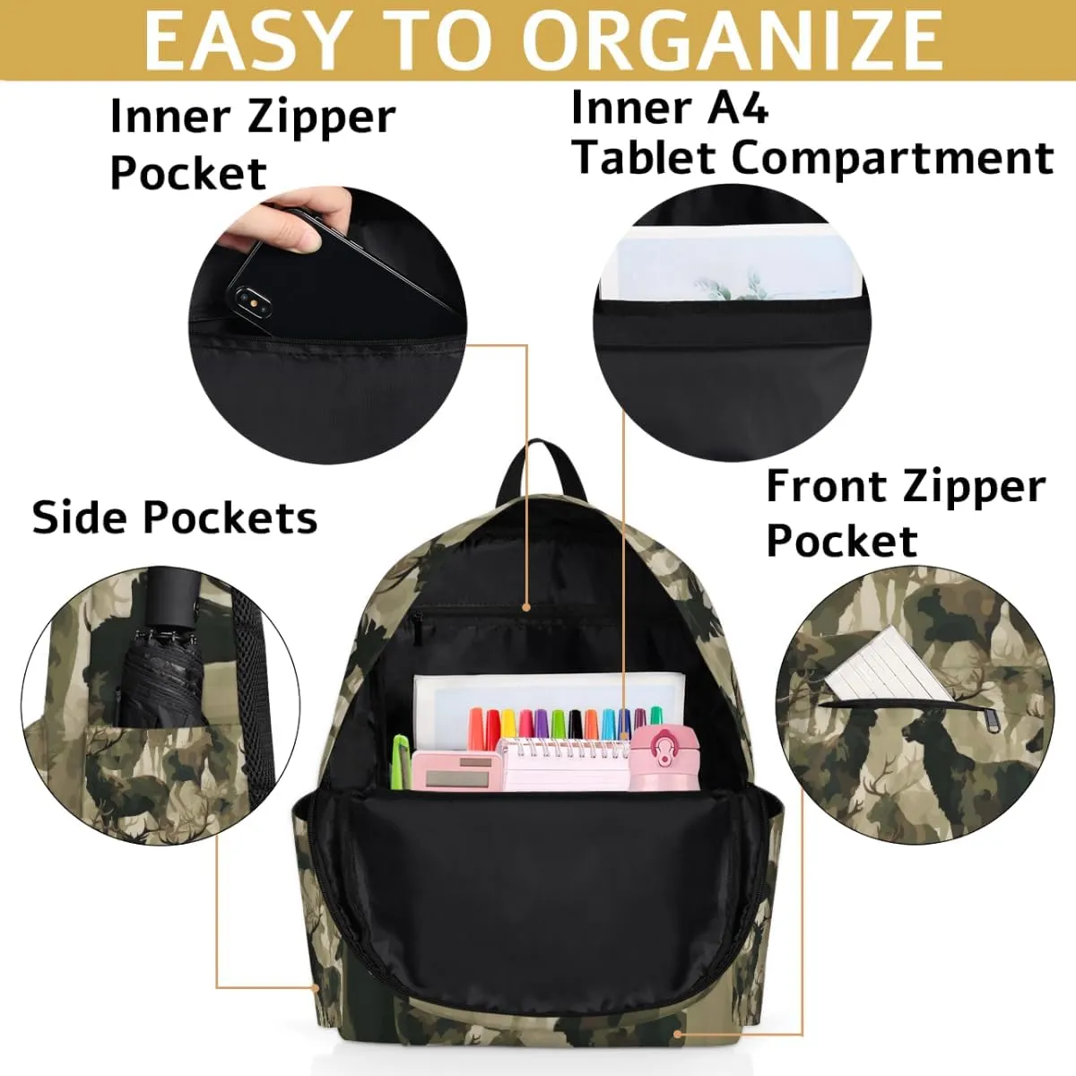 Camouflage Military Kids Backpack for Boys Girls Deer Animal Preschool Toddler Backpack Kindergarten Nursery Bookbag Travel Children Lightweight School Bag