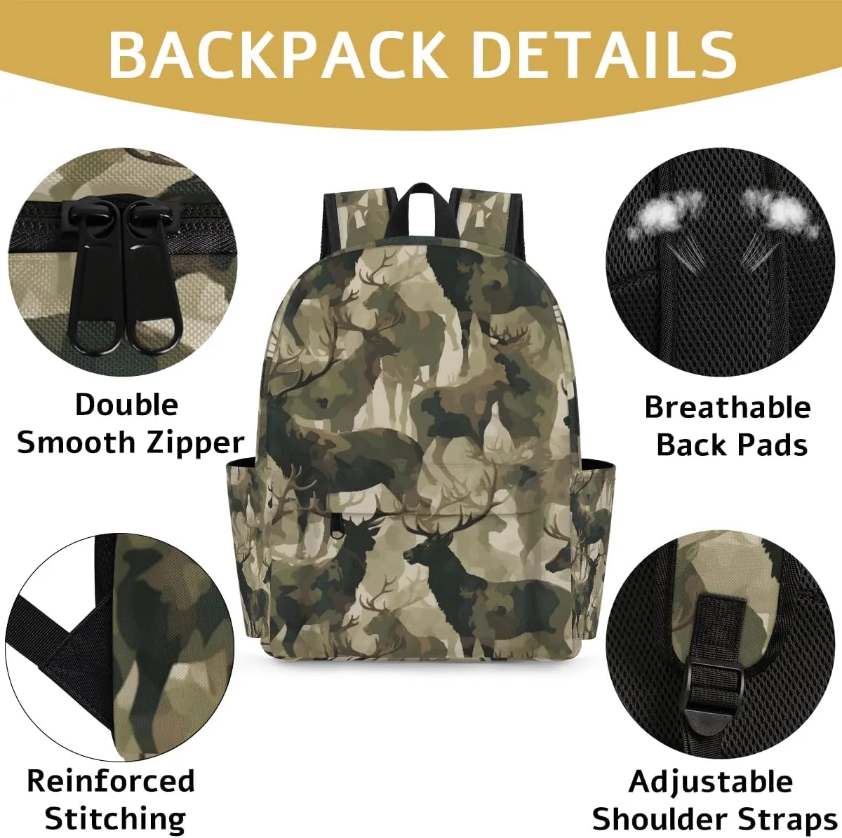 Camouflage Military Kids Backpack for Boys Girls Deer Animal Preschool Toddler Backpack Kindergarten Nursery Bookbag Travel Children Lightweight School Bag