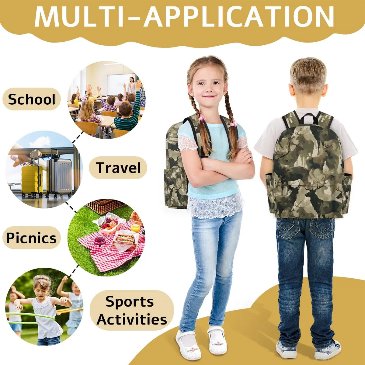 Camouflage Military Kids Backpack for Boys Girls Deer Animal Preschool Toddler Backpack Kindergarten Nursery Bookbag Travel Children Lightweight School Bag