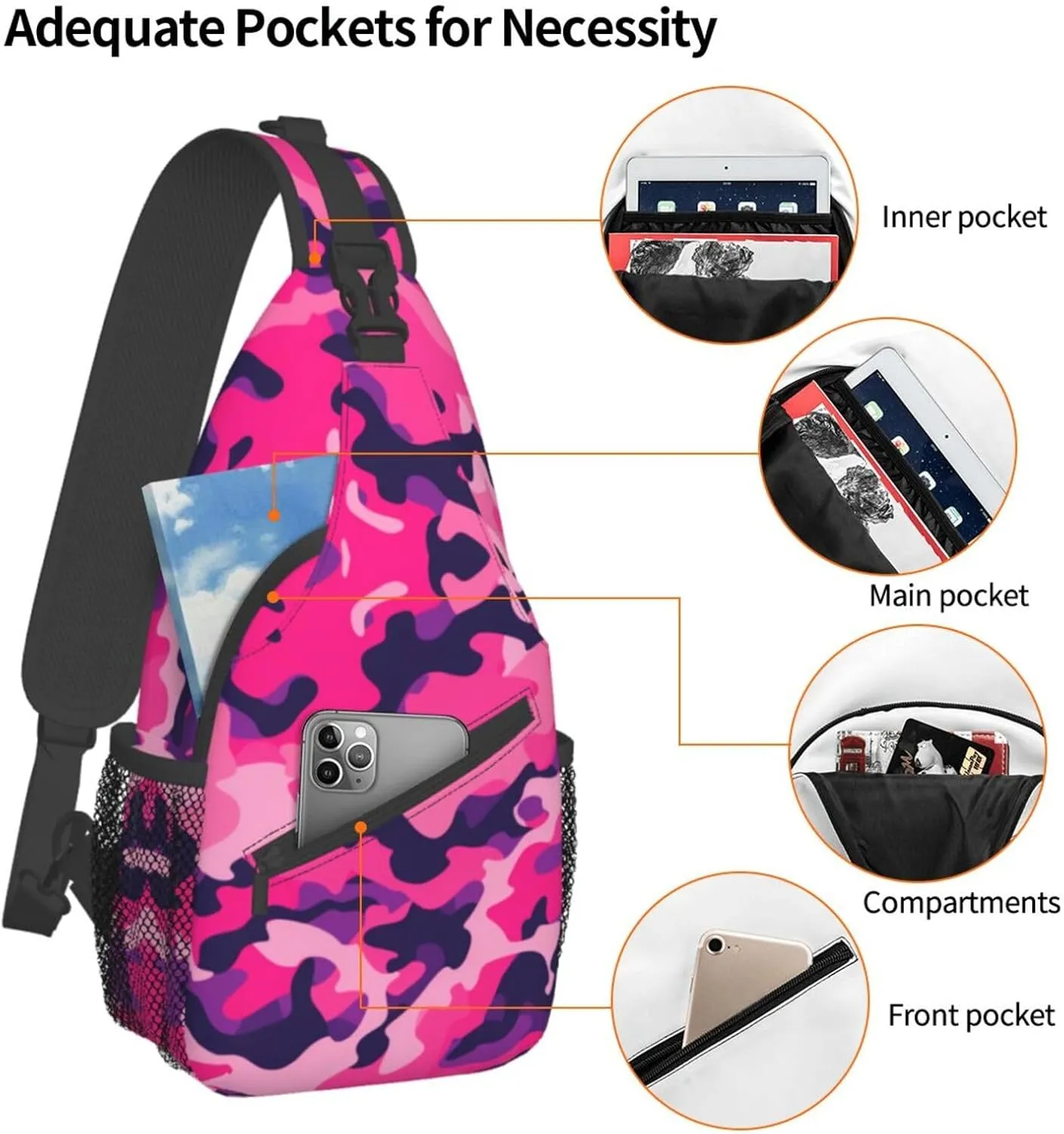 Camouflage Red Sling Backpack Hiking Backpack Crossbody Bag Sports Lightweight And waterproof Chest Bag Shoulder Bag For Women Men
