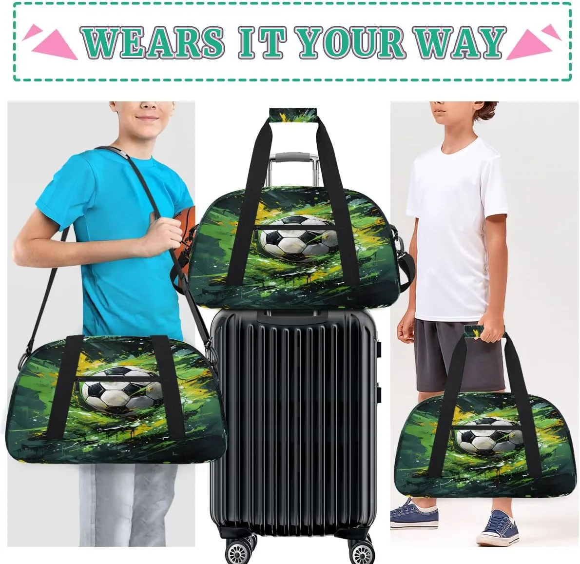 Camouflage Sports Kids Overnighter Duffel Bags for Boys, Carry-On Size Sports Gym Bag with Front Zipper Pocket for School Practice or Overnight Travel Weekender Sleepover Tote Bag