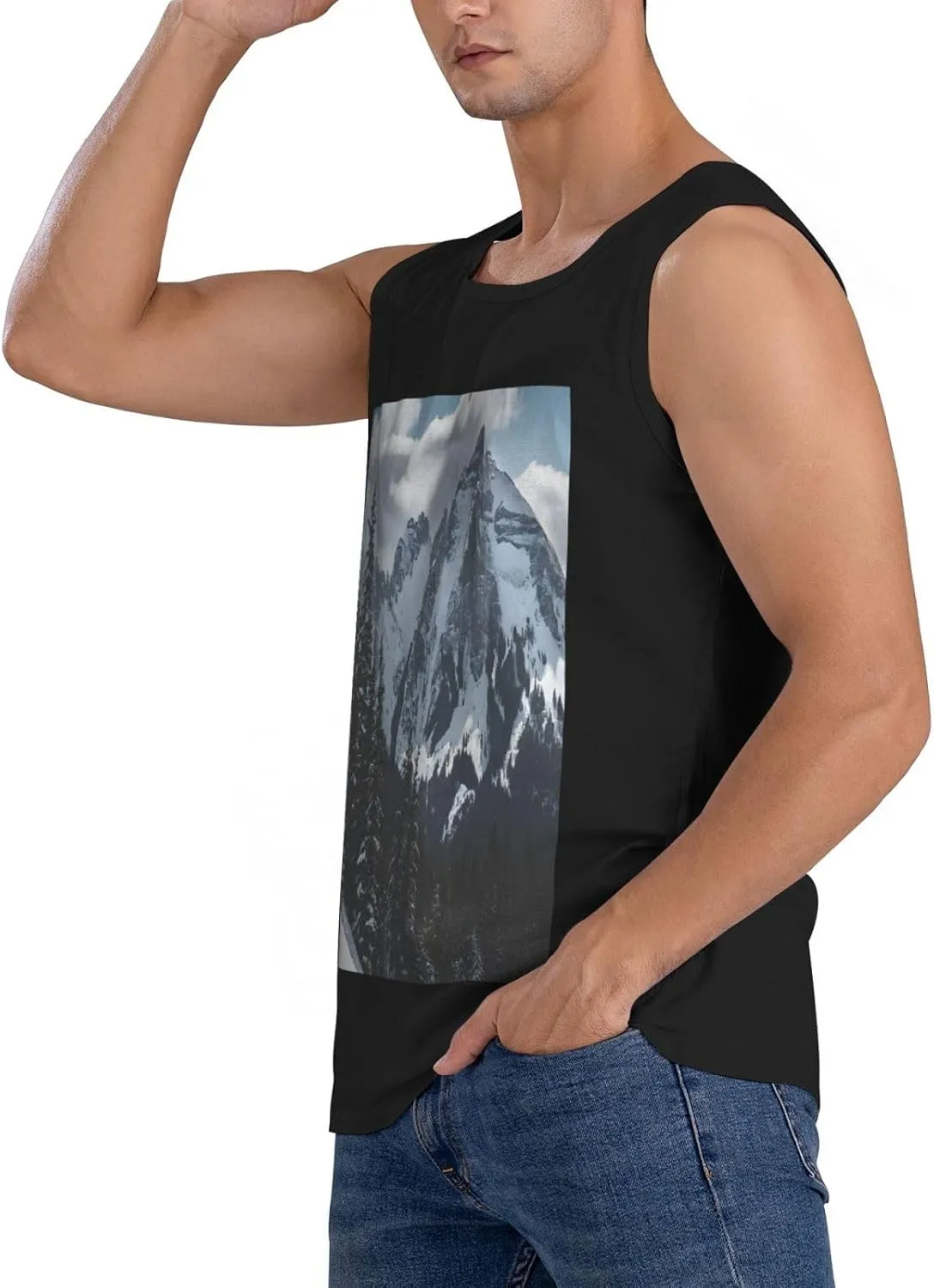 Canadian Mountain Cliff Men's T-Shirt, Soft Breathable Short Sleeve Casual Tee for Gym,Travel,Daily Wear