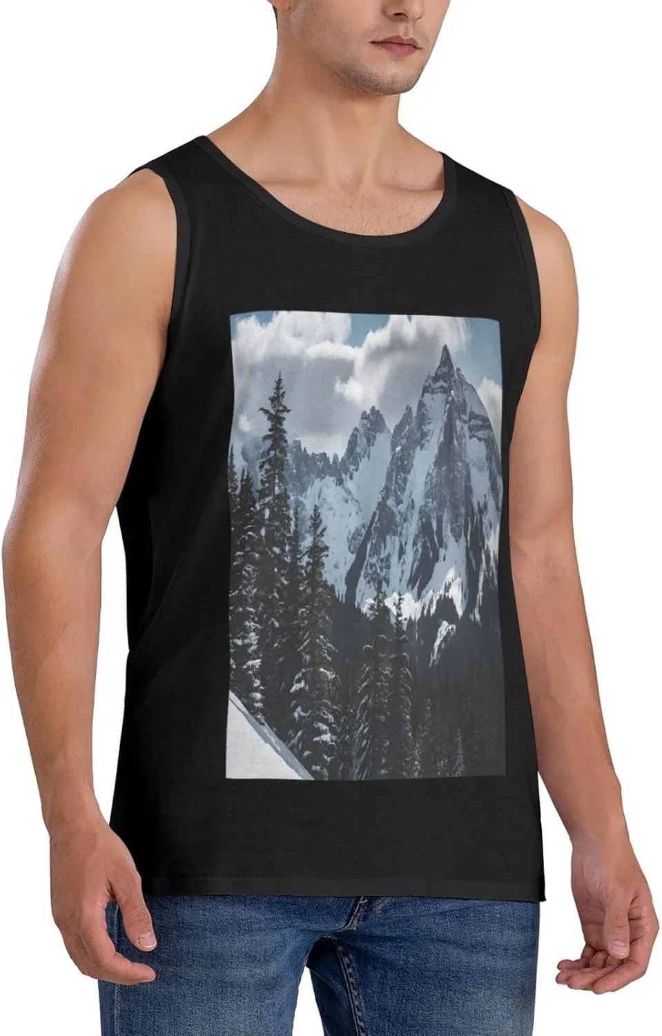 Canadian Mountain Cliff Men's T-Shirt, Soft Breathable Short Sleeve Casual Tee for Gym,Travel,Daily Wear