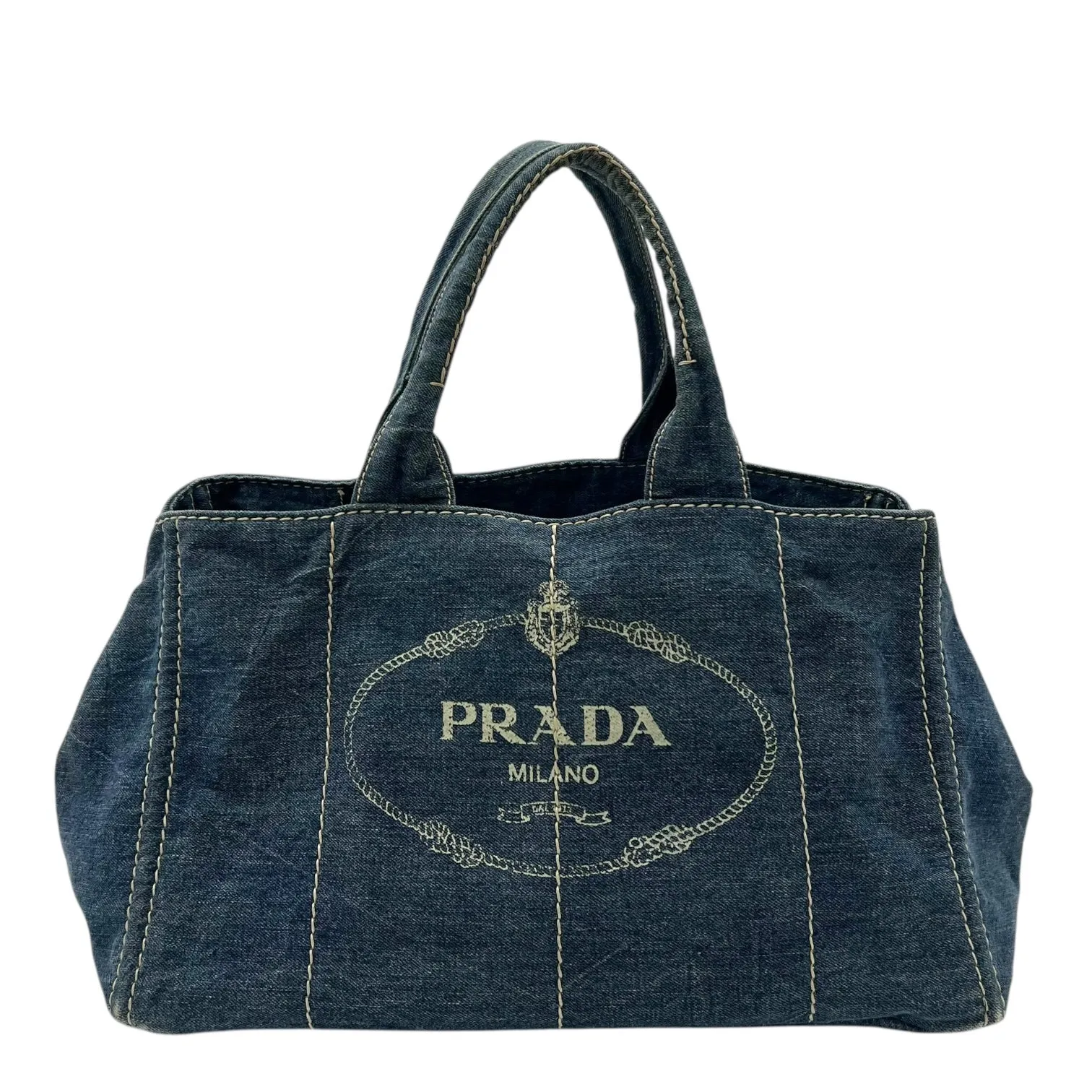 Canapa Blue Tote Bag in Denim, Gold hardware